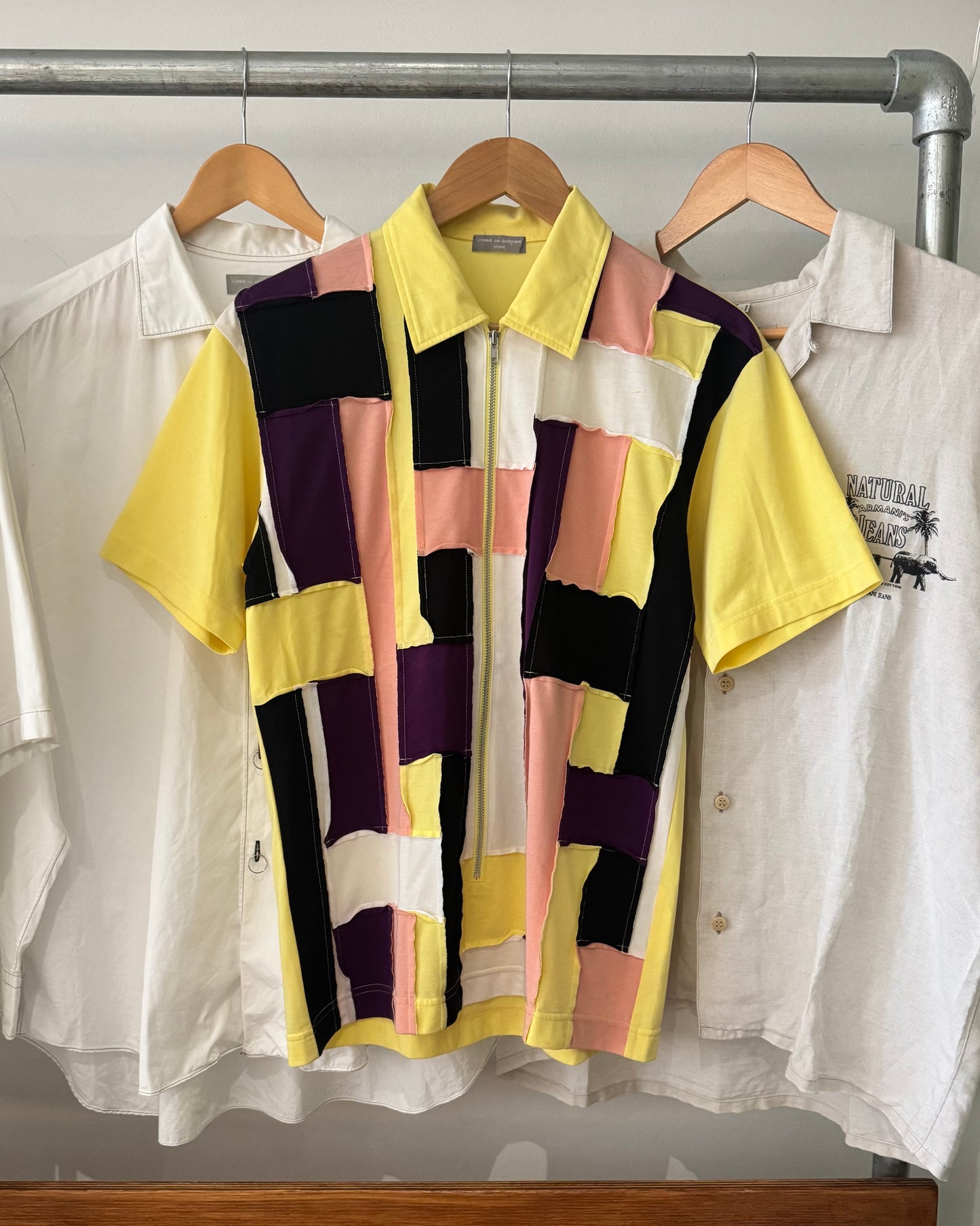 2001 Yellow Purple Pink Patchwork Polo Shirt / Top (~M~)