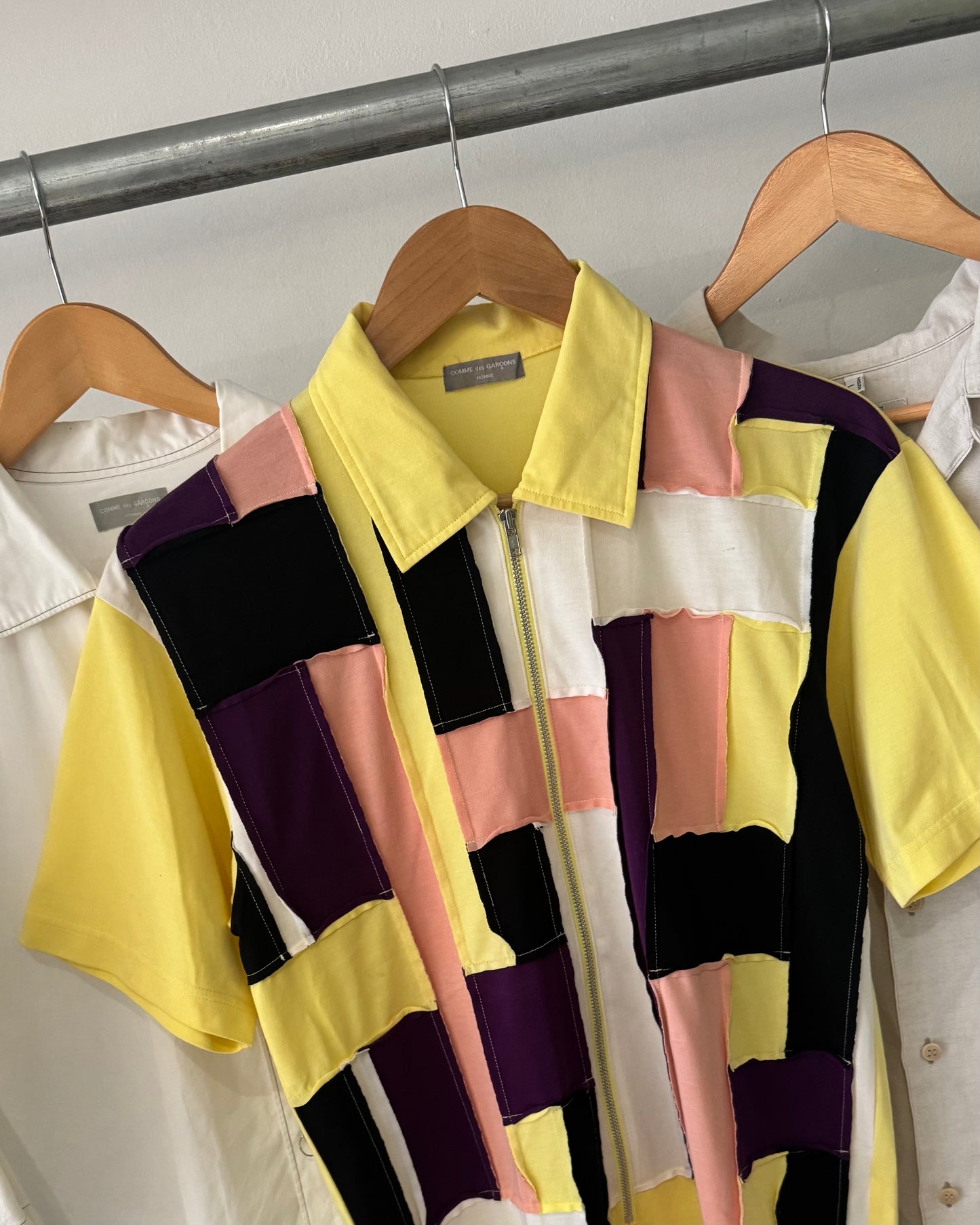 2001 Yellow Purple Pink Patchwork Polo Shirt / Top (~M~)