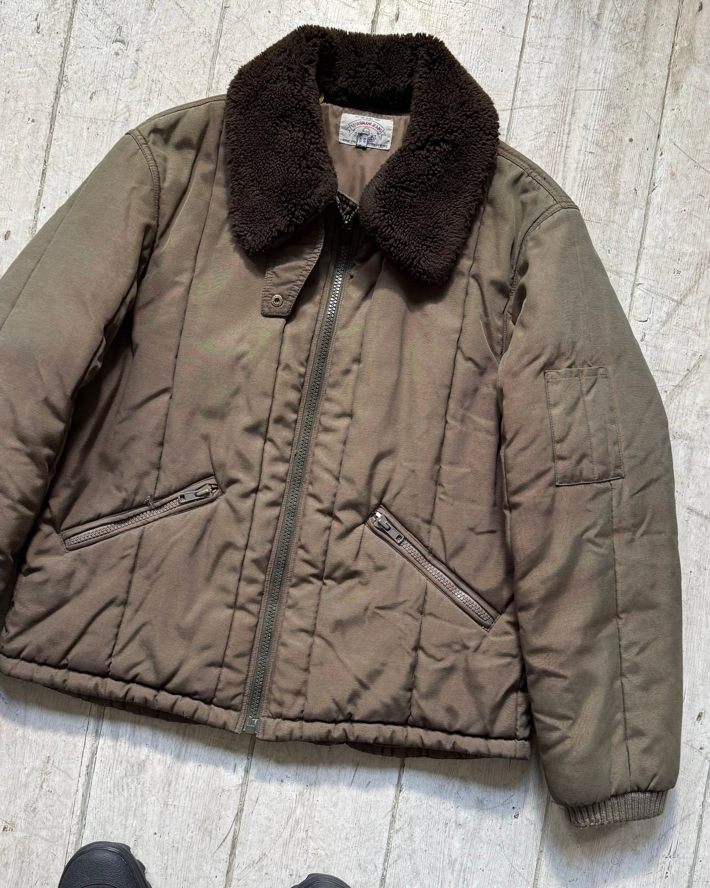 90s Olive Green Padded Detachable Fleece Collar Work jacket (M~L)