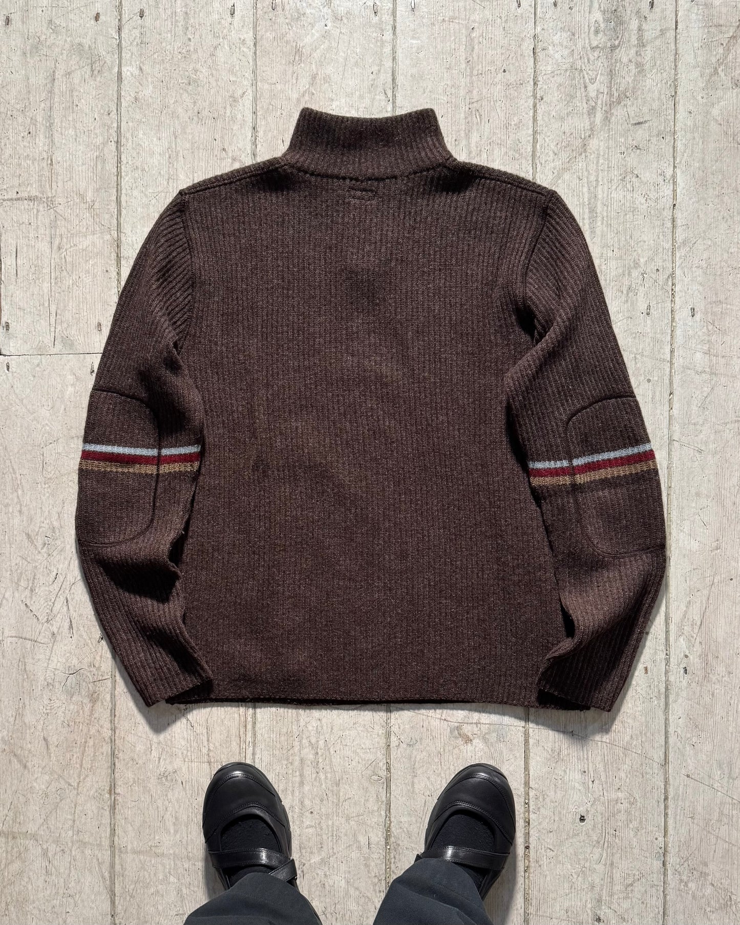 Early 2000s Brown Striped Quarter Zip Knit Jumper (~M~)