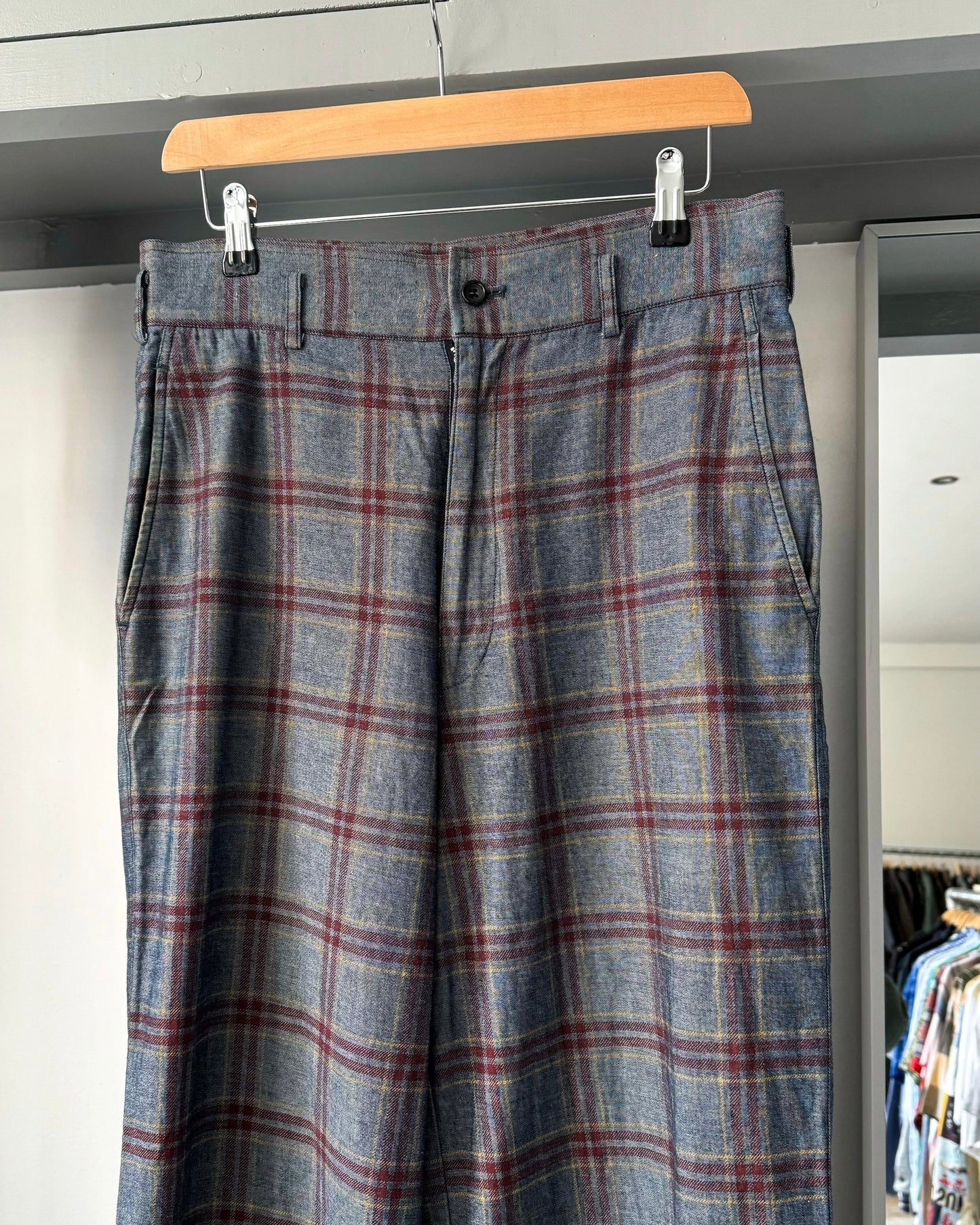 1997 Chambray Blue / Red / Yellow Plaid Pants (30~31)