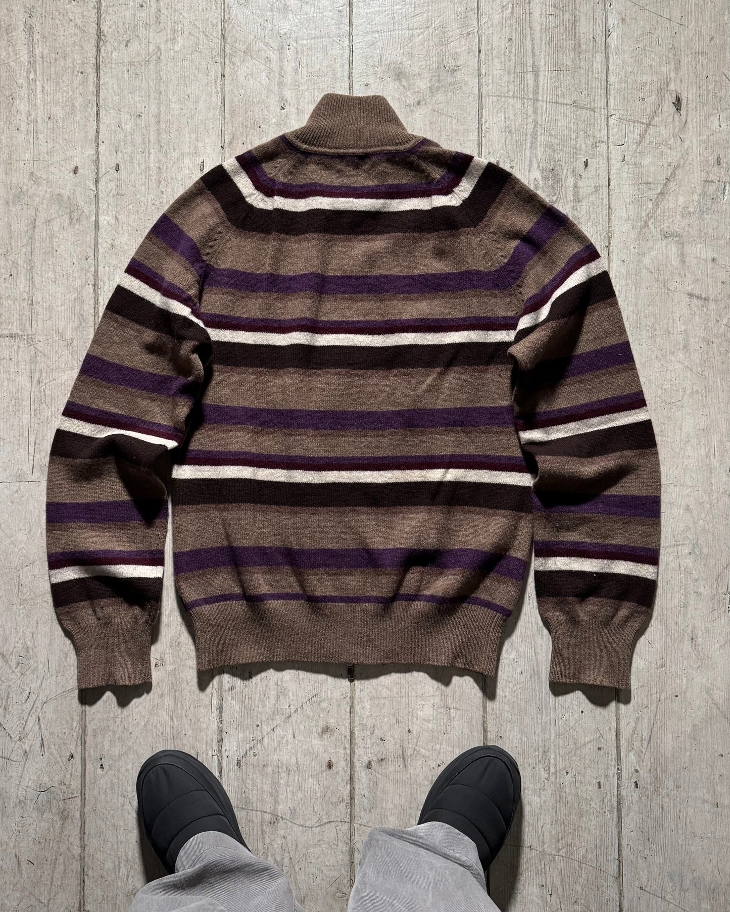 Brown Purple Striped Knit Zip Up Jumper (~L~)
