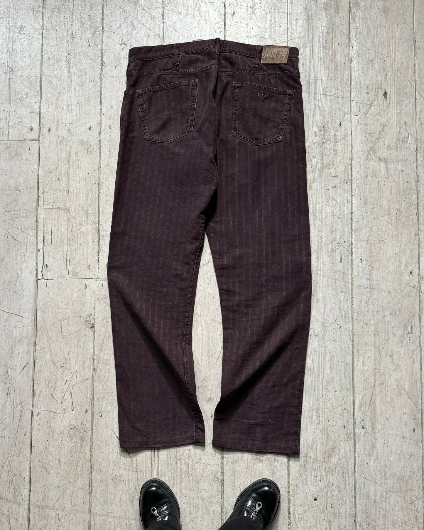 2000s Burgundy / Wine Red Tonal Jacquard Striped Pants (34~37)