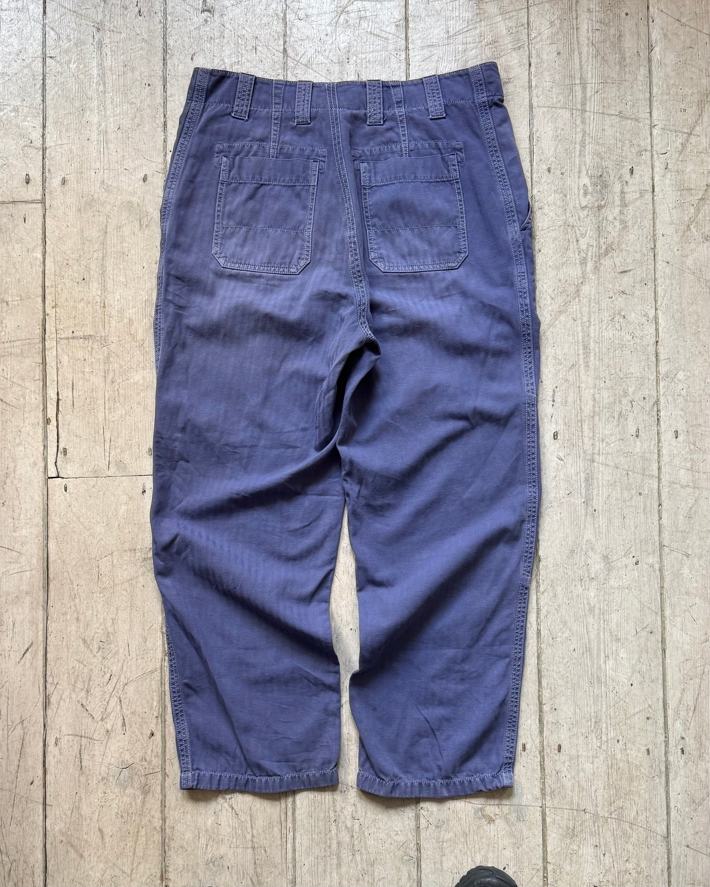 Tonal French Workwear Style Knee Panelled Jacquard Striped Pants (32~33)