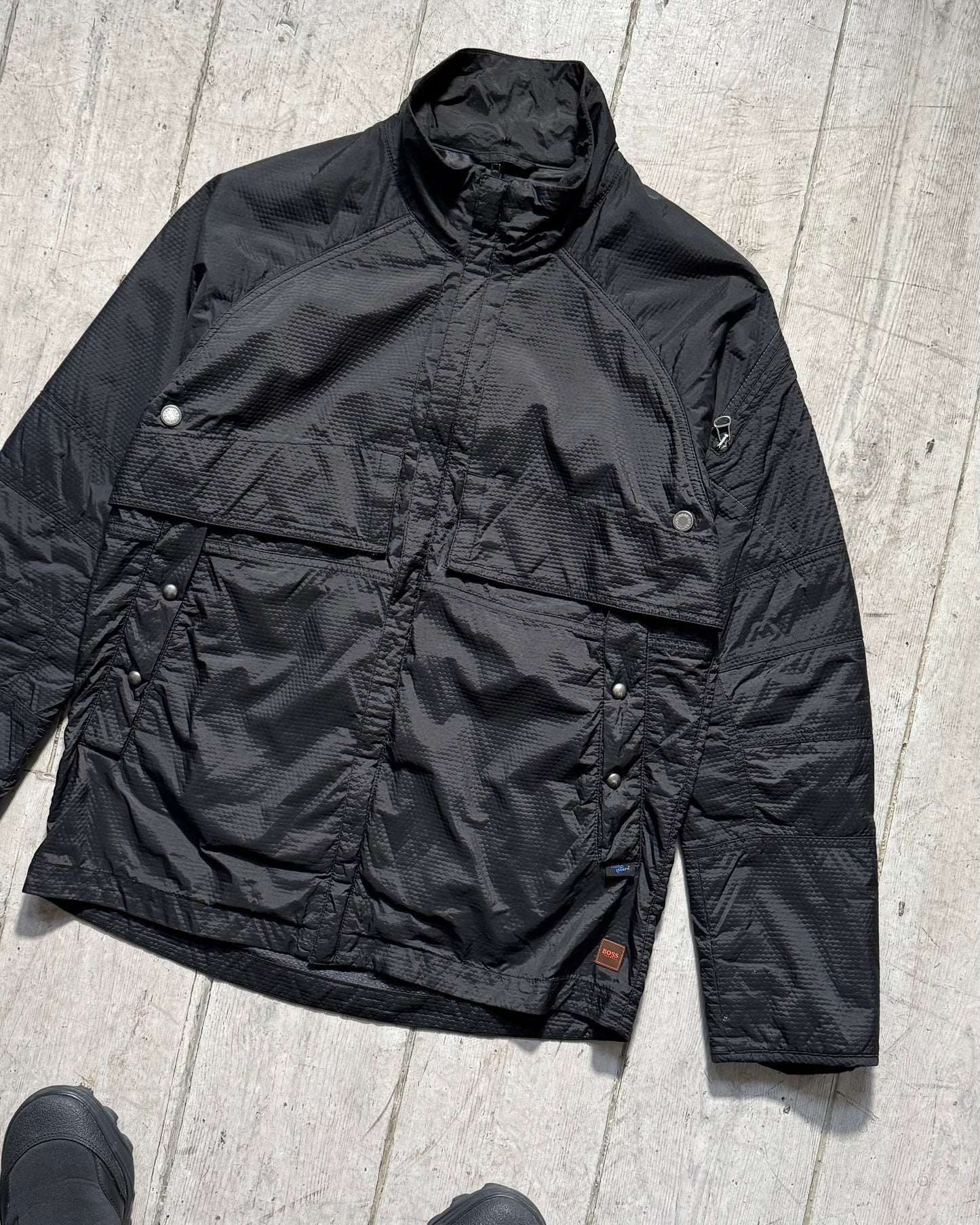 2000s Custom Nano Sphere Textured Fabric Panelled Sleeve Pocket Jacket (~M~)