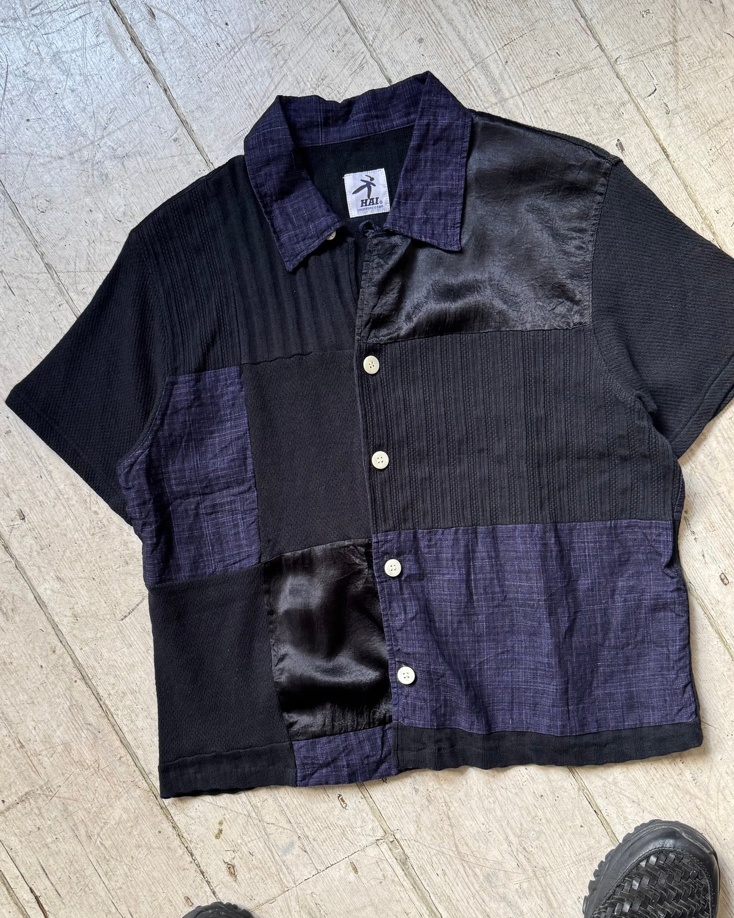 Patchwork Black Blue Shirt and Tshirt Set (~S~)