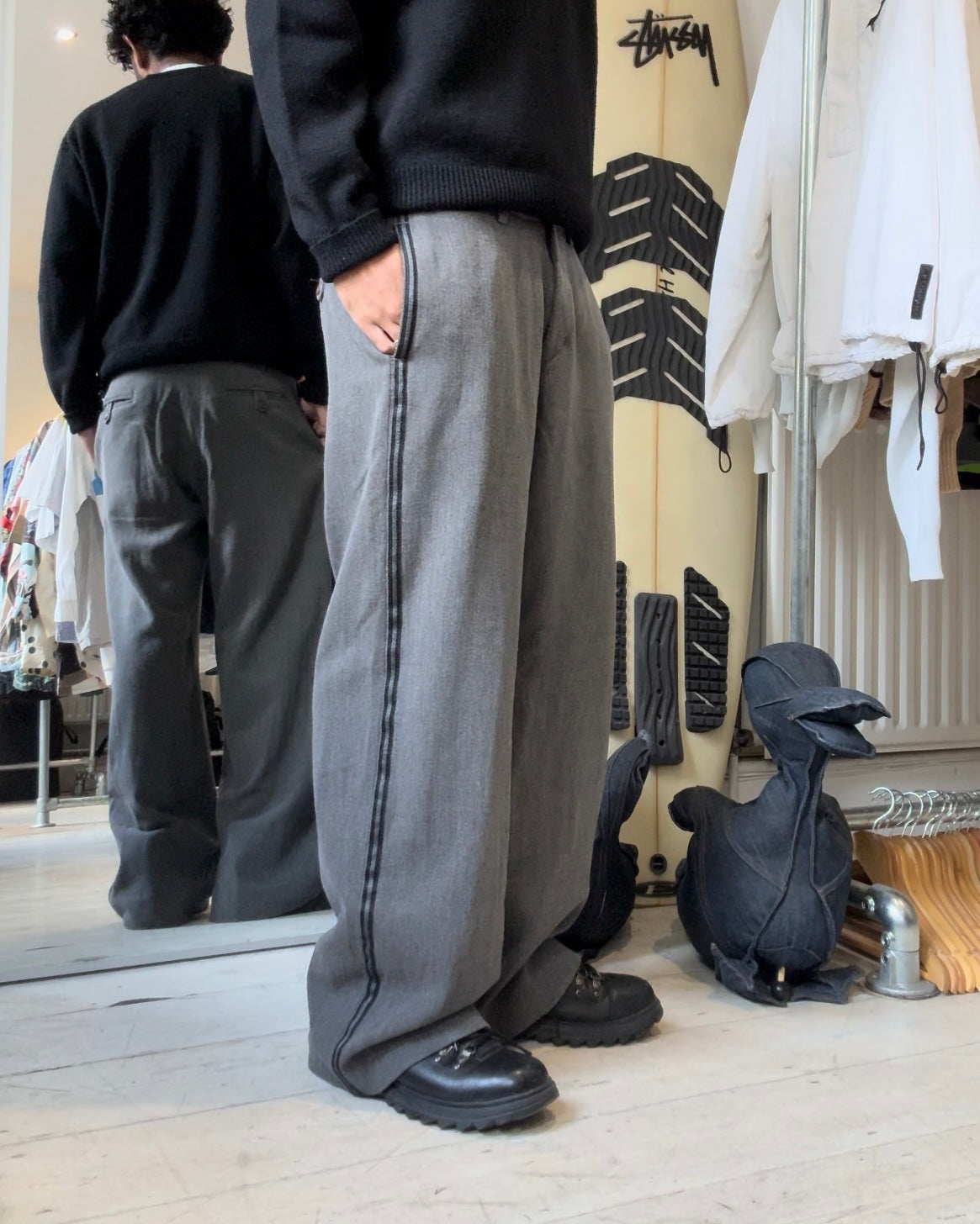 2003 Side Stripe Grey Virgin Wool / Cotton Blend Pants (30~31)