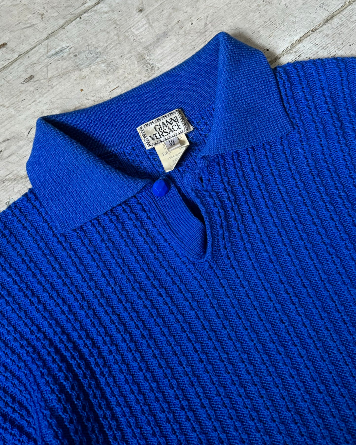 80s Royal Blue Polo Knit Jumper (M~L)