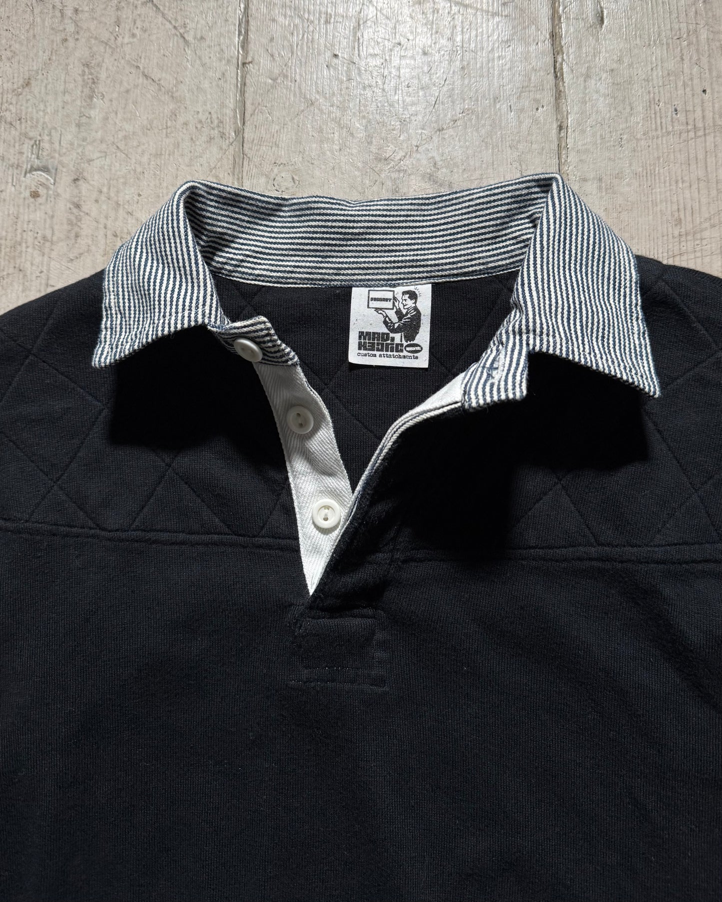 Early 2000s Quilted Shoulder Rugby Striped Collar Jumper (~M~)