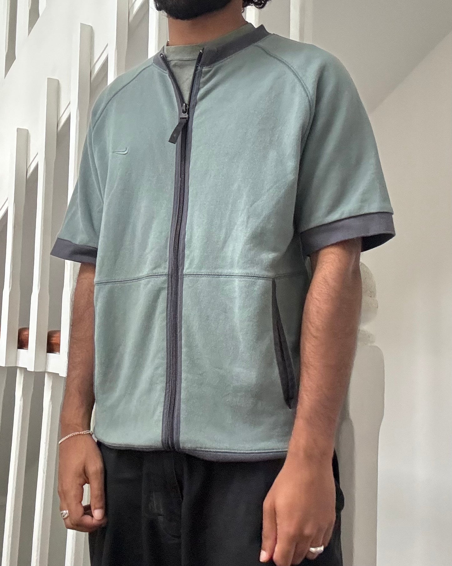 Spring 2001 Tonal Washed Blue / Grey Zip Up Jersey Top (~M~)