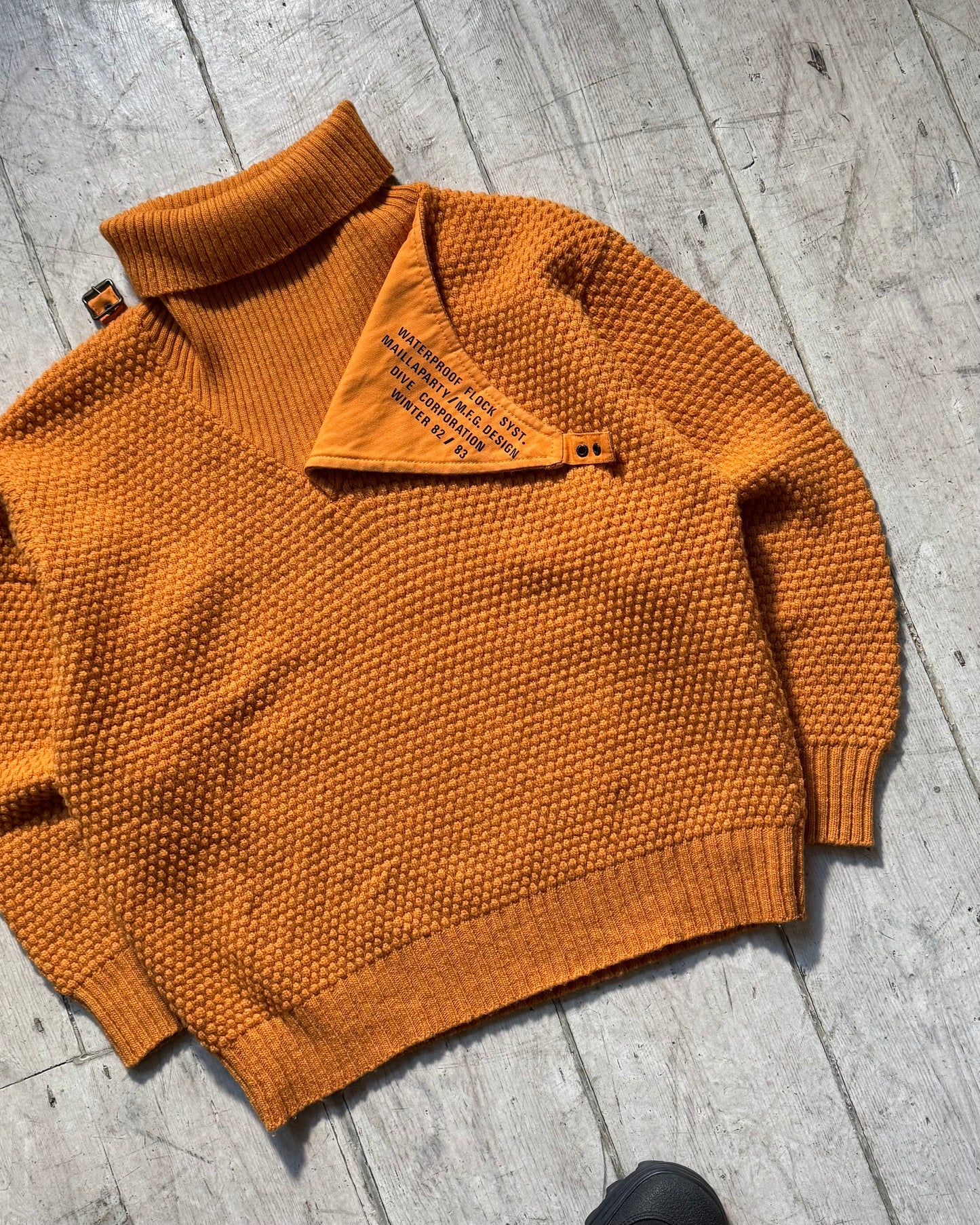 80s Maillaparty Mustard Submariner / Diver Style Turtle Neck Knit Jumper (S)