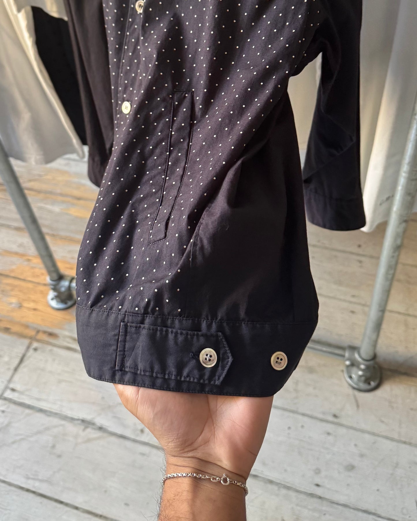 1990 Polka Front Navy Hybrid Over Shirt (~M~)