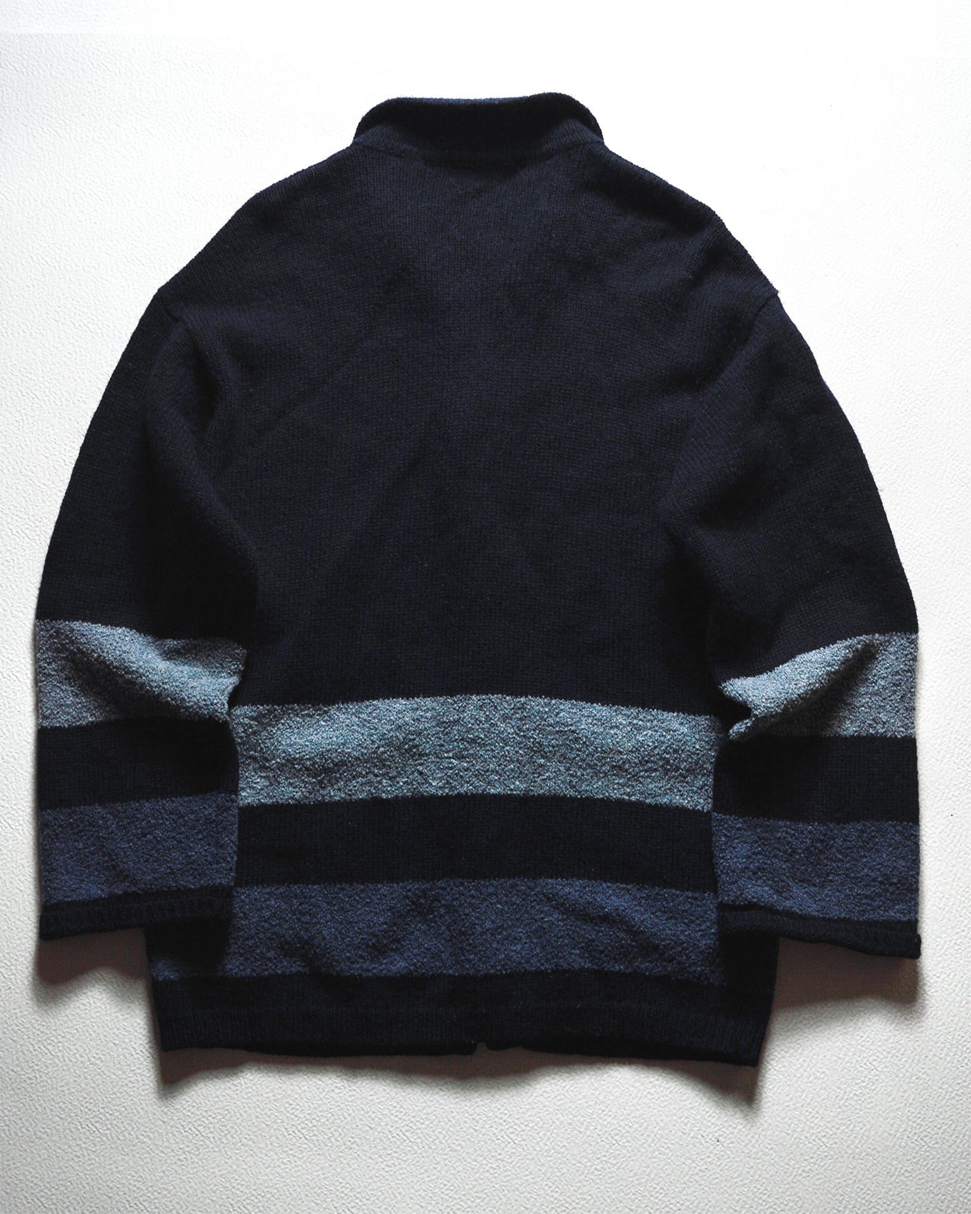 90s Striped Navy Blue Collared Button Up Sweater Cardigan (M)