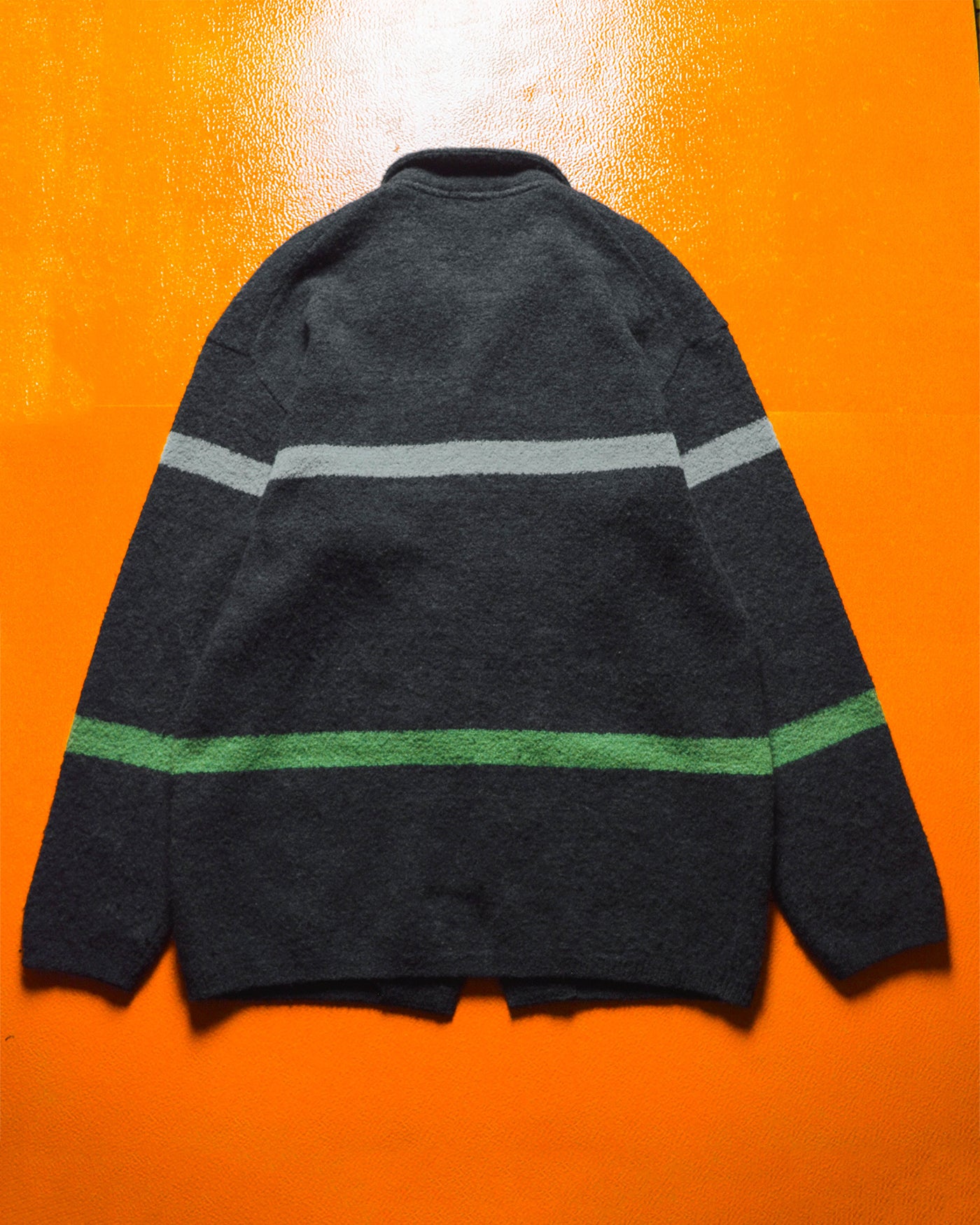 Wool Blend Striped Grey / Green / White Collared Button Up Sweater / Cardigan (L~XL)