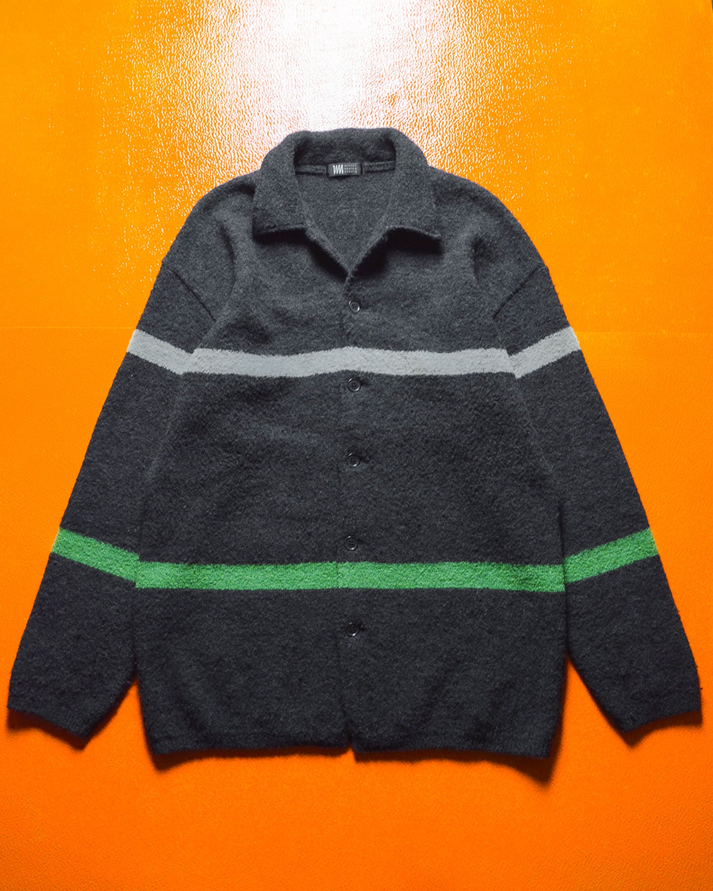 Wool Blend Striped Grey / Green / White Collared Button Up Sweater / Cardigan (L~XL)