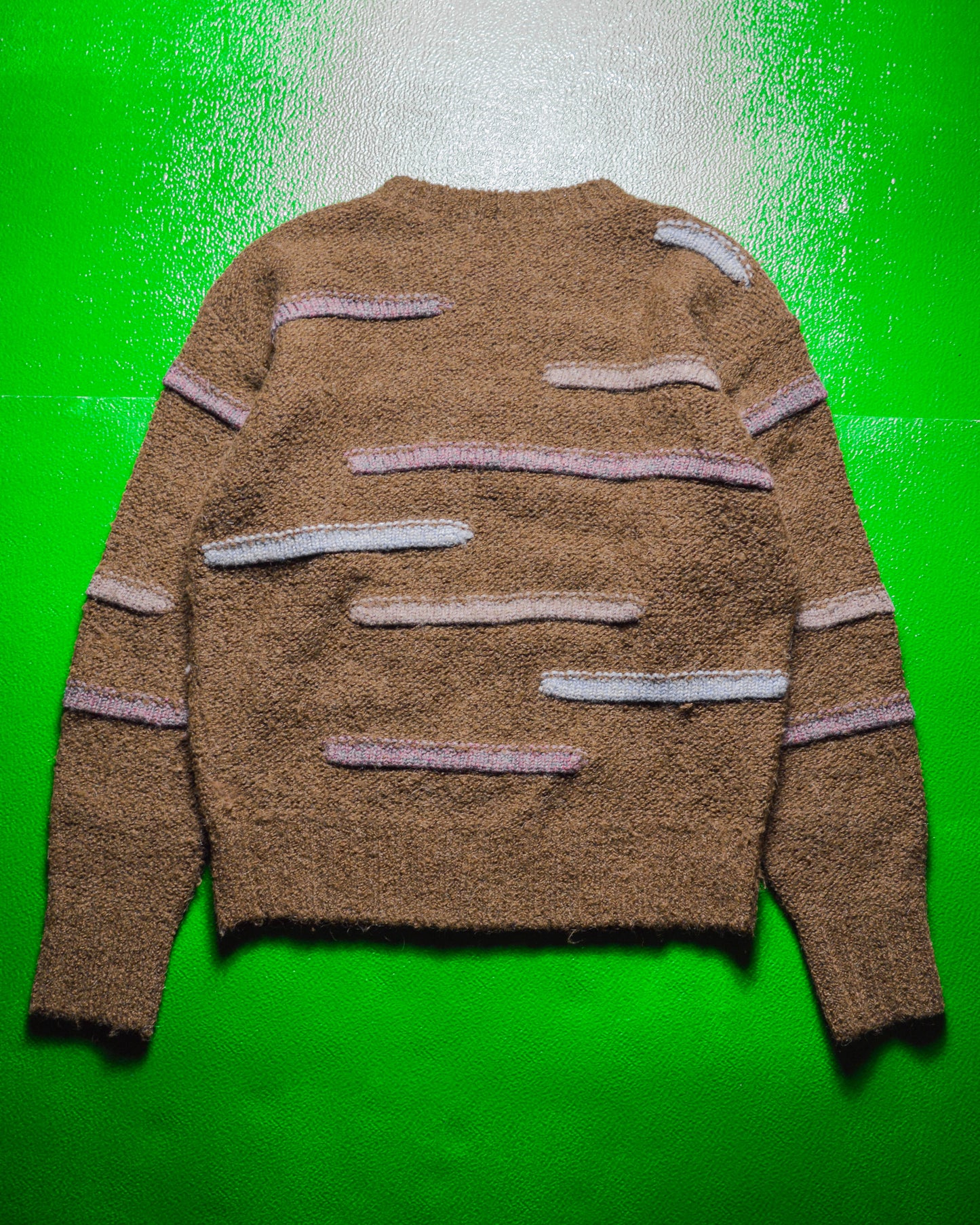 70s  Asymmetrical Strokes Pattern Knit Jumper (~M~)