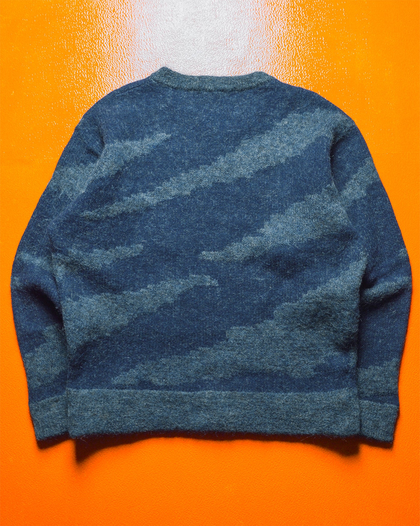 80s Blue Abstract Brushed Pattern Knit Jumper (~M~)