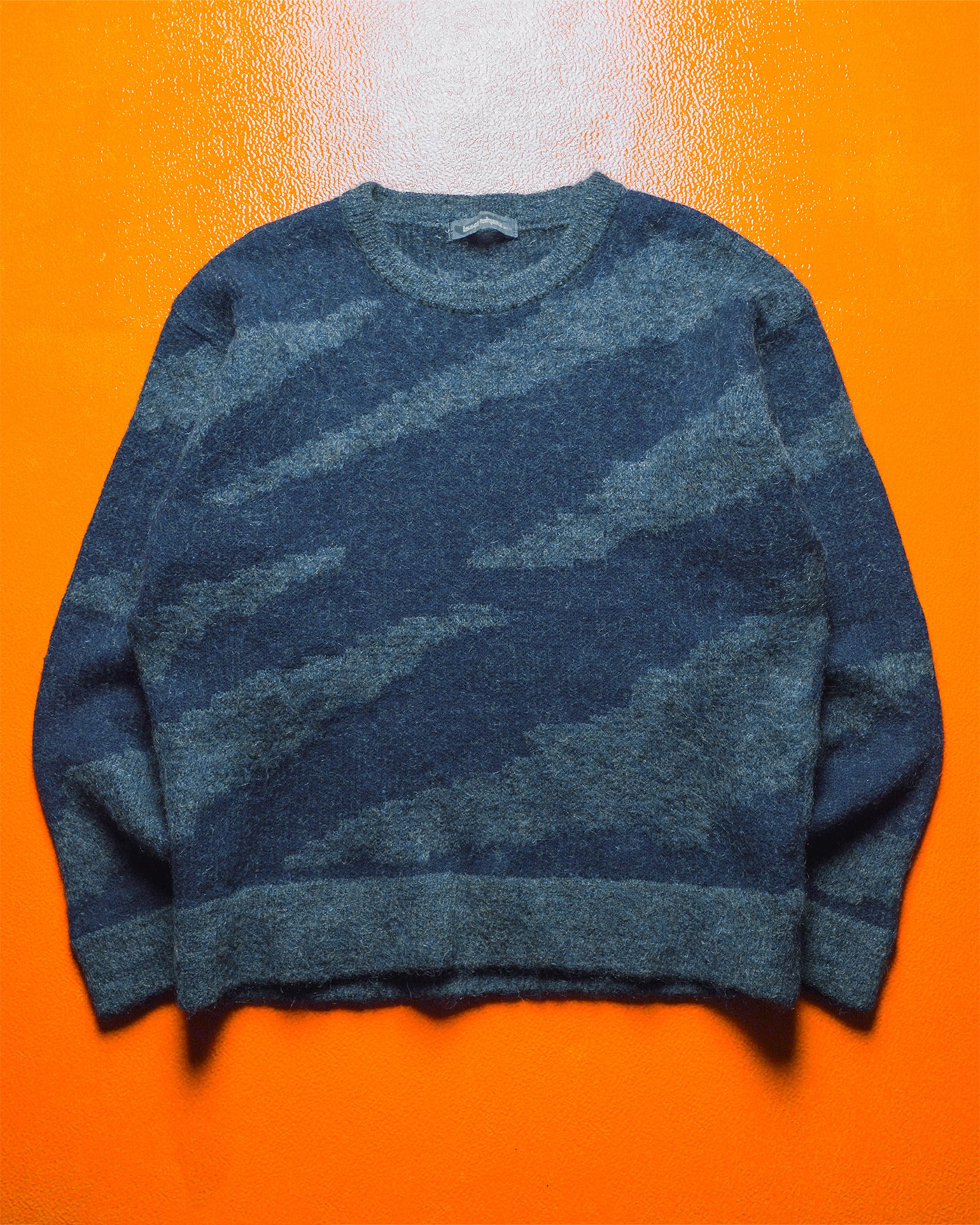 80s Blue Abstract Brushed Pattern Knit Jumper (~M~)