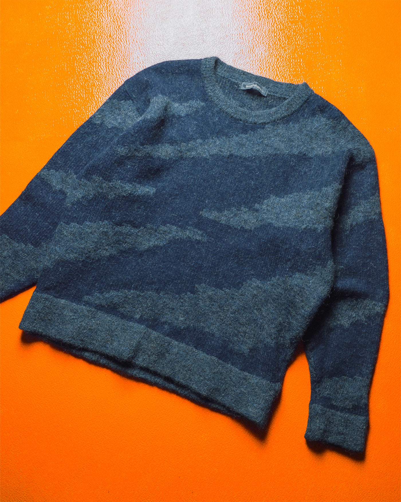 80s Blue Abstract Brushed Pattern Knit Jumper (~M~)