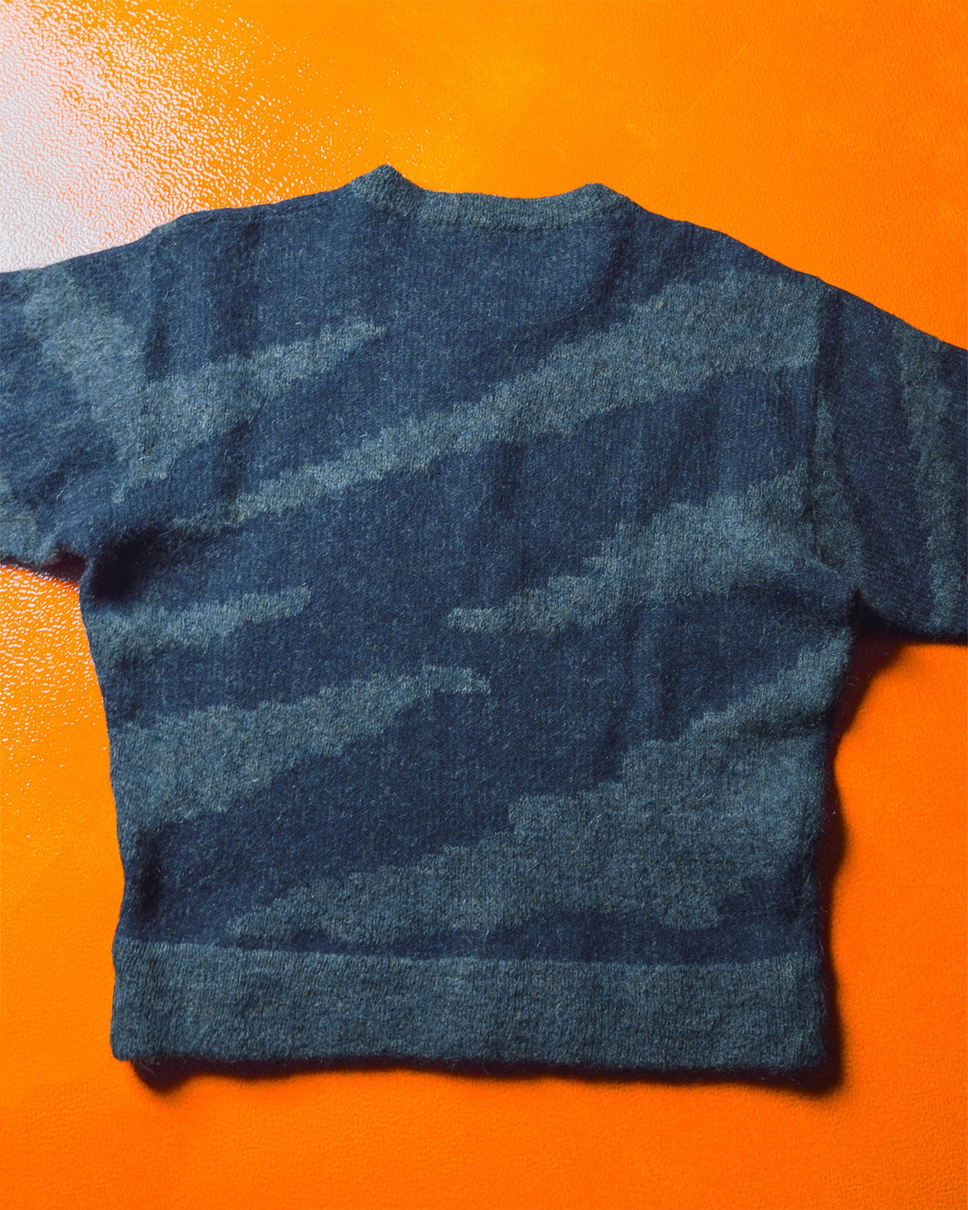 80s Blue Abstract Brushed Pattern Knit Jumper (~M~)