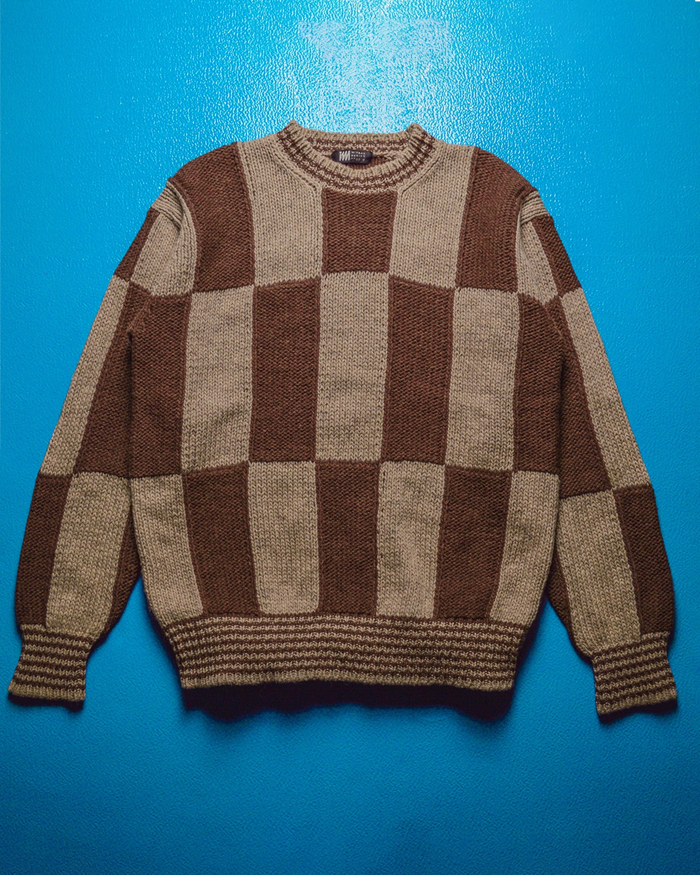 80s Design Studio Brown Check Knit Jumper (M~L)
