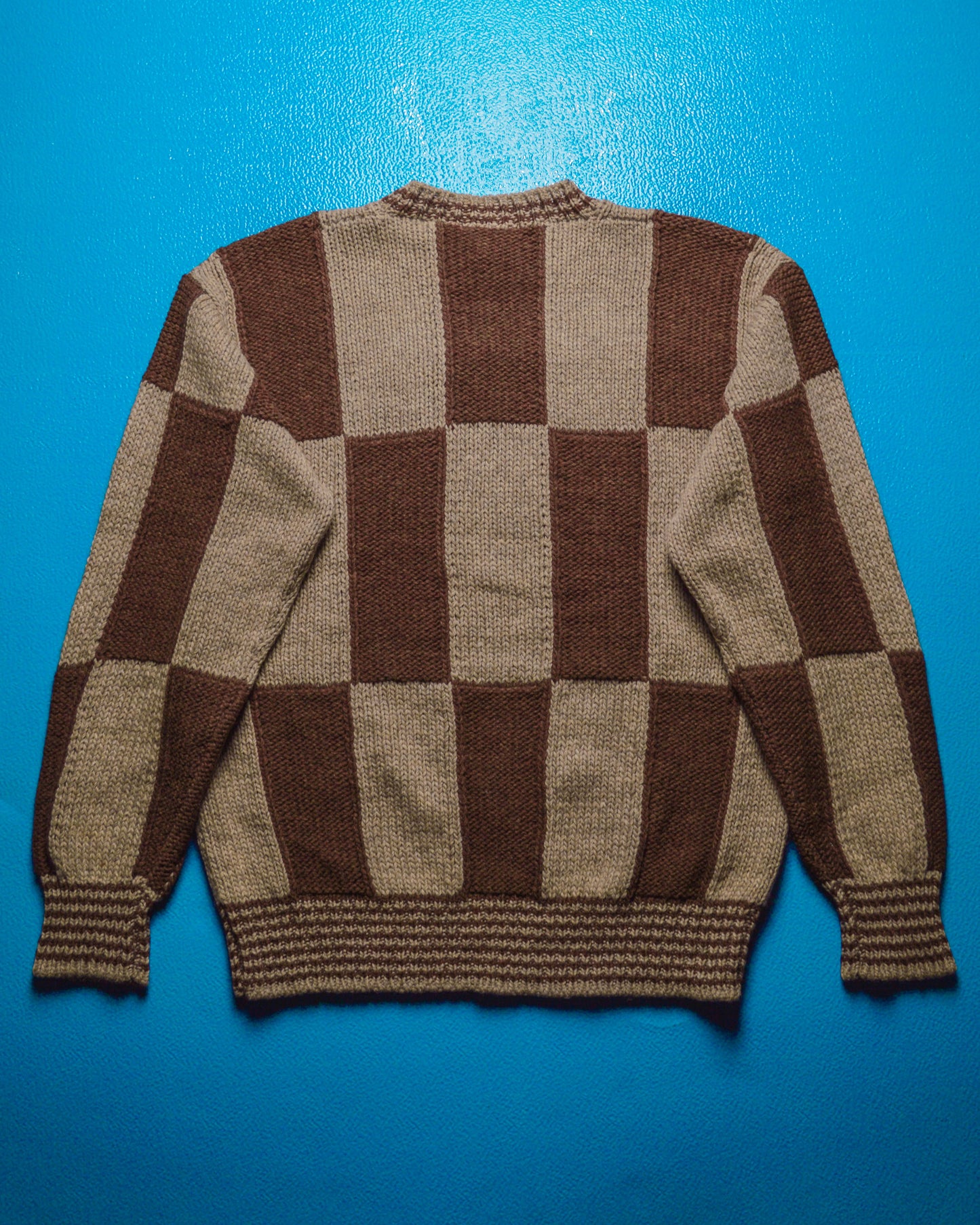 80s Design Studio Brown Check Knit Jumper (M~L)