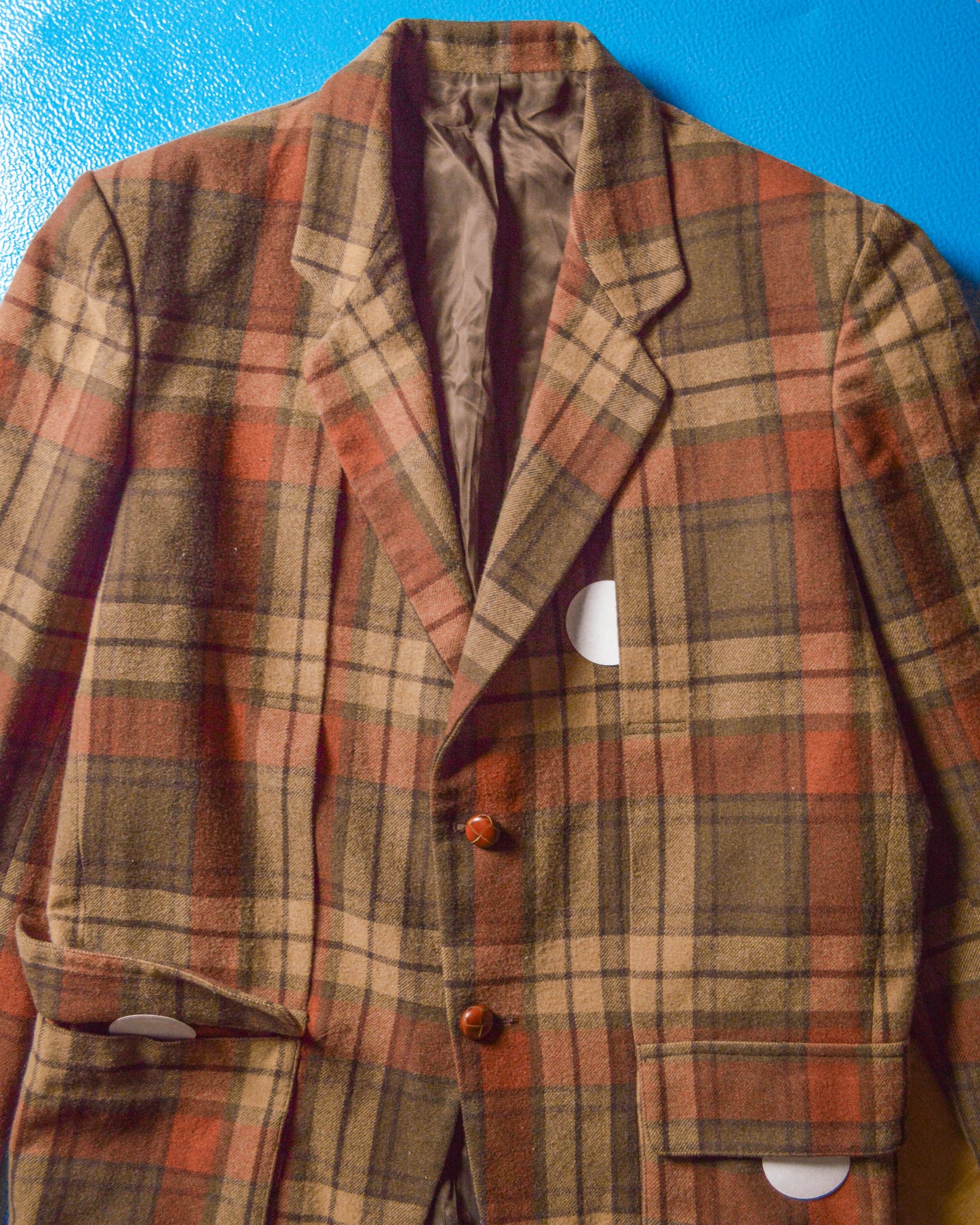 Brown / Orange Plaid Pleated Front Blazer (L)