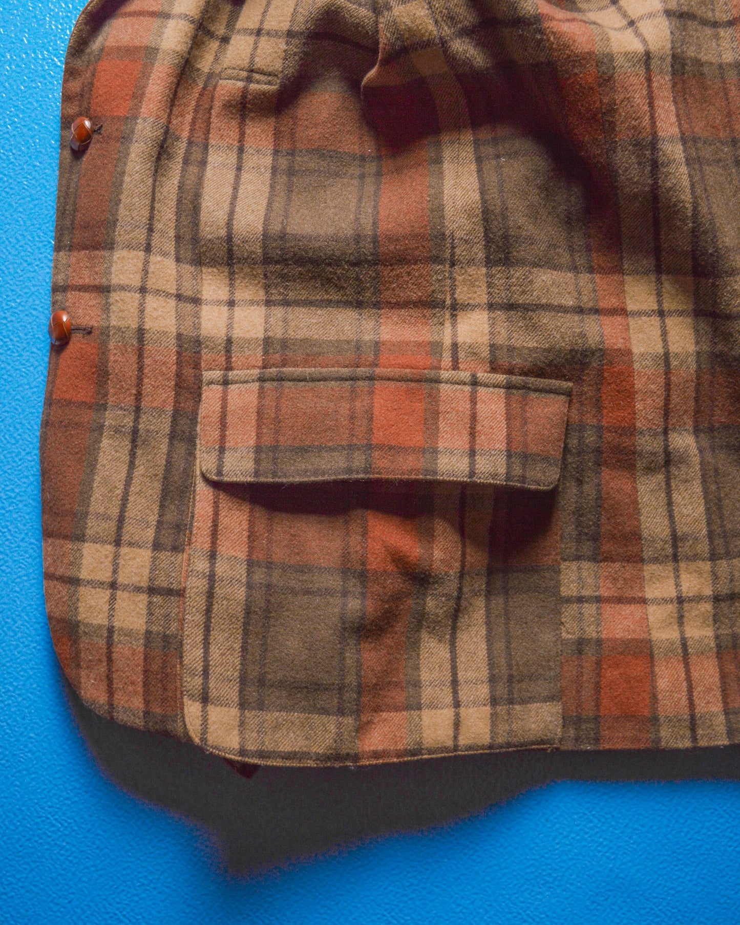 Brown / Orange Plaid Pleated Front Blazer (L)