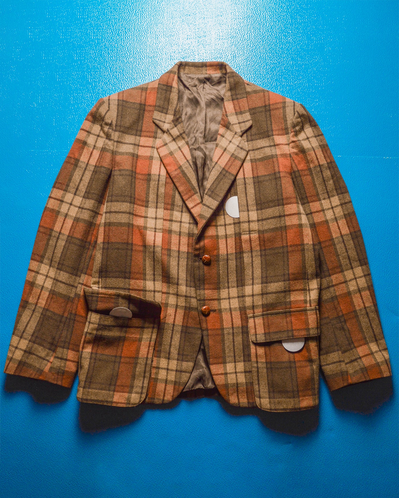 Brown / Orange Plaid Pleated Front Blazer (L)