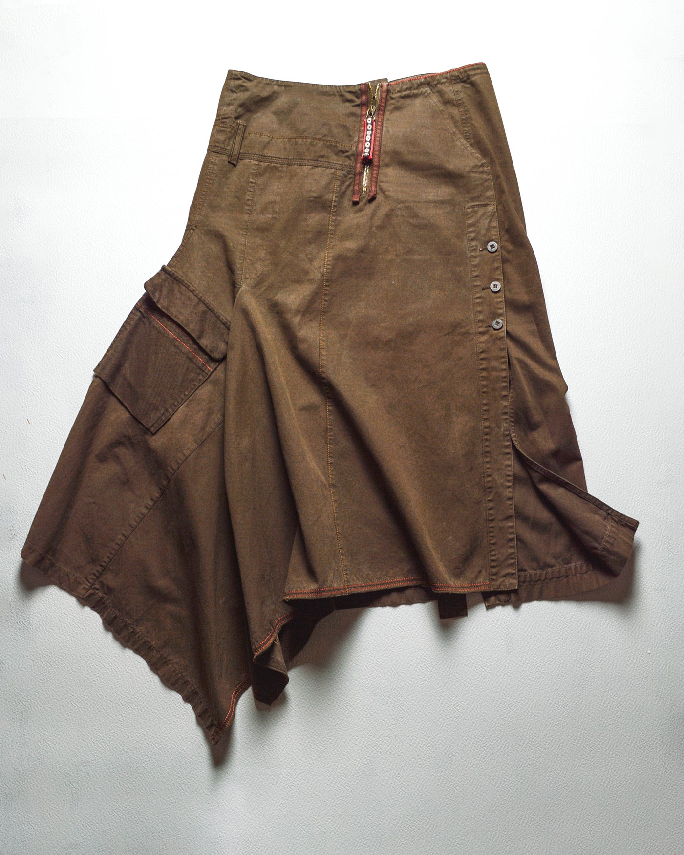 Reconstructed Asymmetrical Brown Cargo Skirt (44)