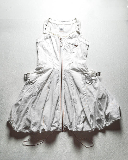 Early 2000s Pinstriped Balloon Style Cargo Pocket Zip Dress (42)