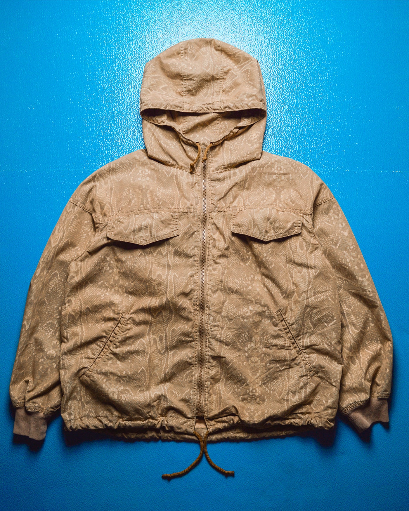 80s Snake Skin Print Hooded Light Zip Up Packable Jacket (~M~)