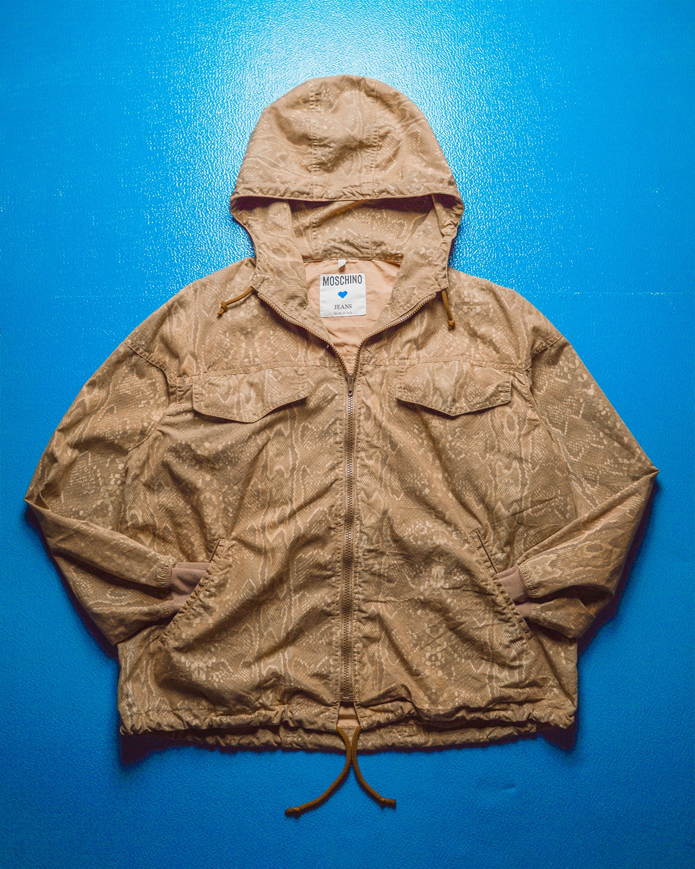 80s Snake Skin Print Hooded Light Zip Up Packable Jacket (~M~)