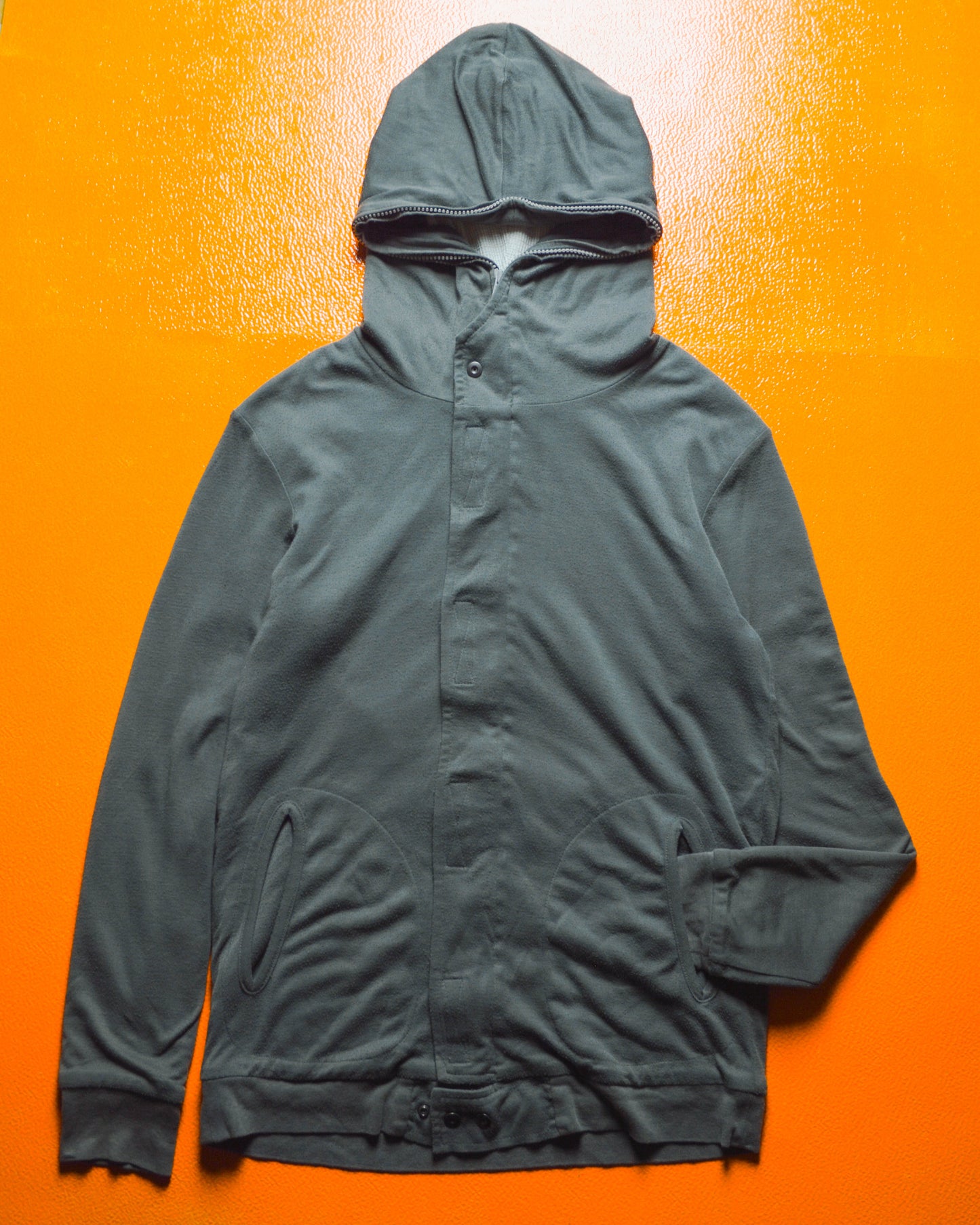 Mid 2000s Grey Full Zip Up Eye Cut-out / Gimp Thermal Lined Lightweight Hoody (~S~)