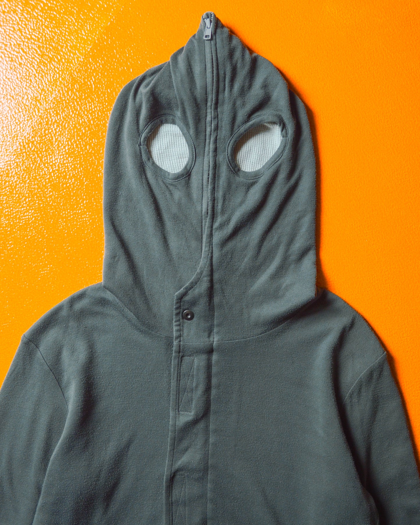Mid 2000s Grey Full Zip Up Eye Cut-out / Gimp Thermal Lined Lightweight Hoody (~S~)