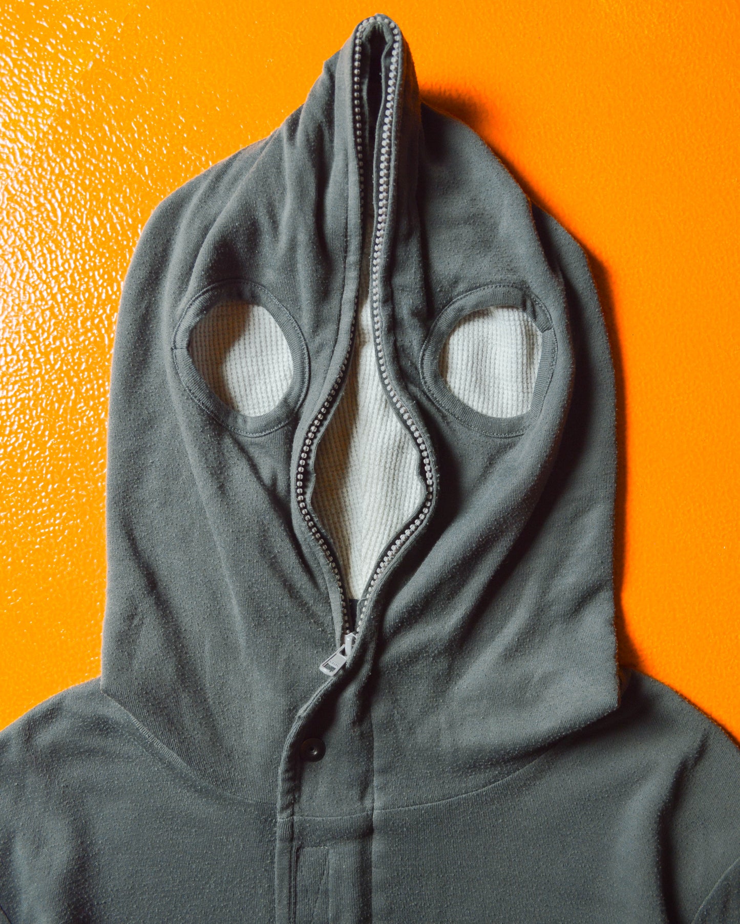 Mid 2000s Grey Full Zip Up Eye Cut-out / Gimp Thermal Lined Lightweight Hoody (~S~)