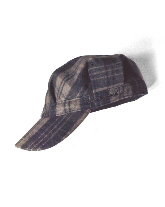 90s Grey Black Plaid / Check Tank / Military Style Cap / Hat  (OS)