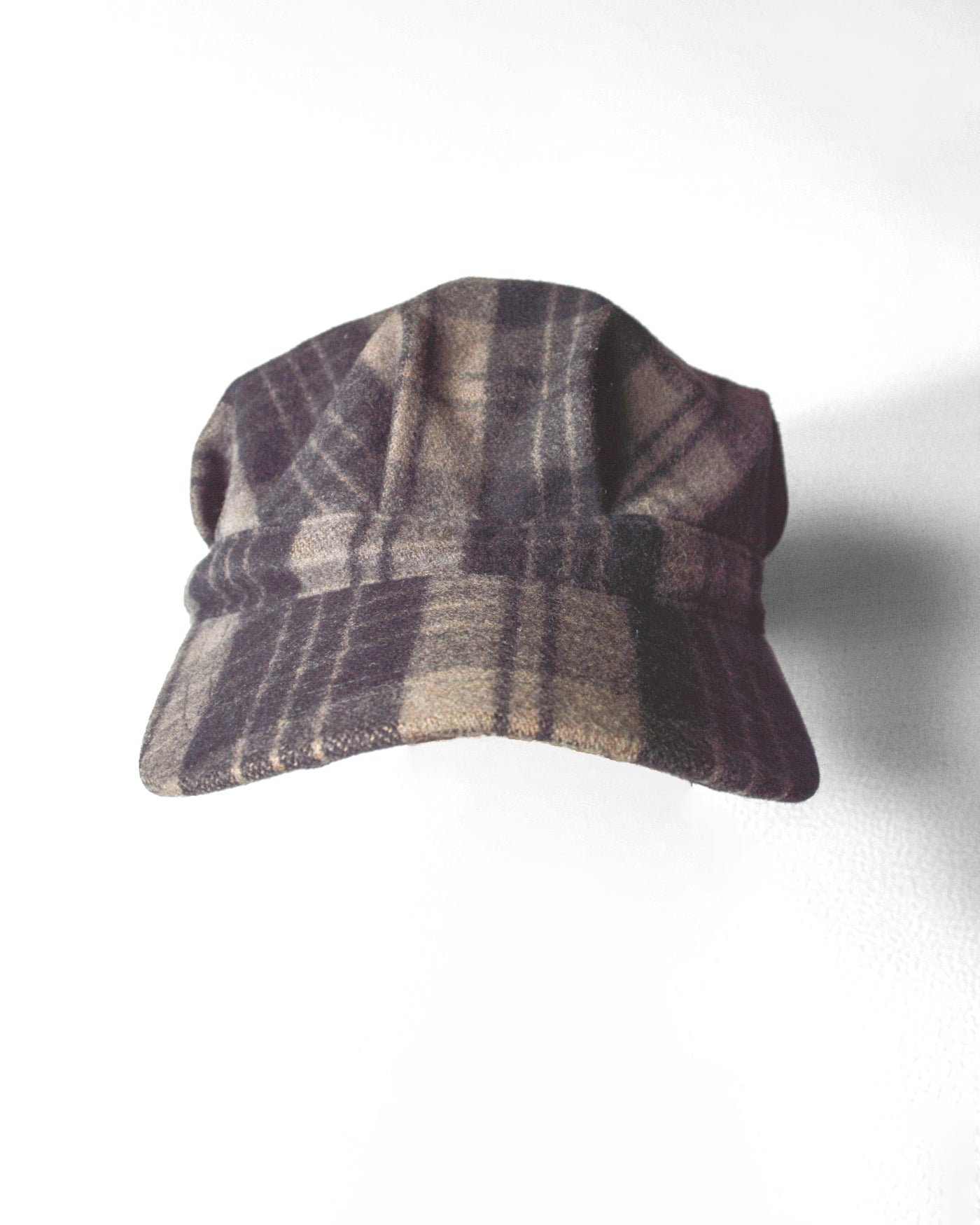 90s Grey Black Plaid / Check Tank / Military Style Cap / Hat (OS)