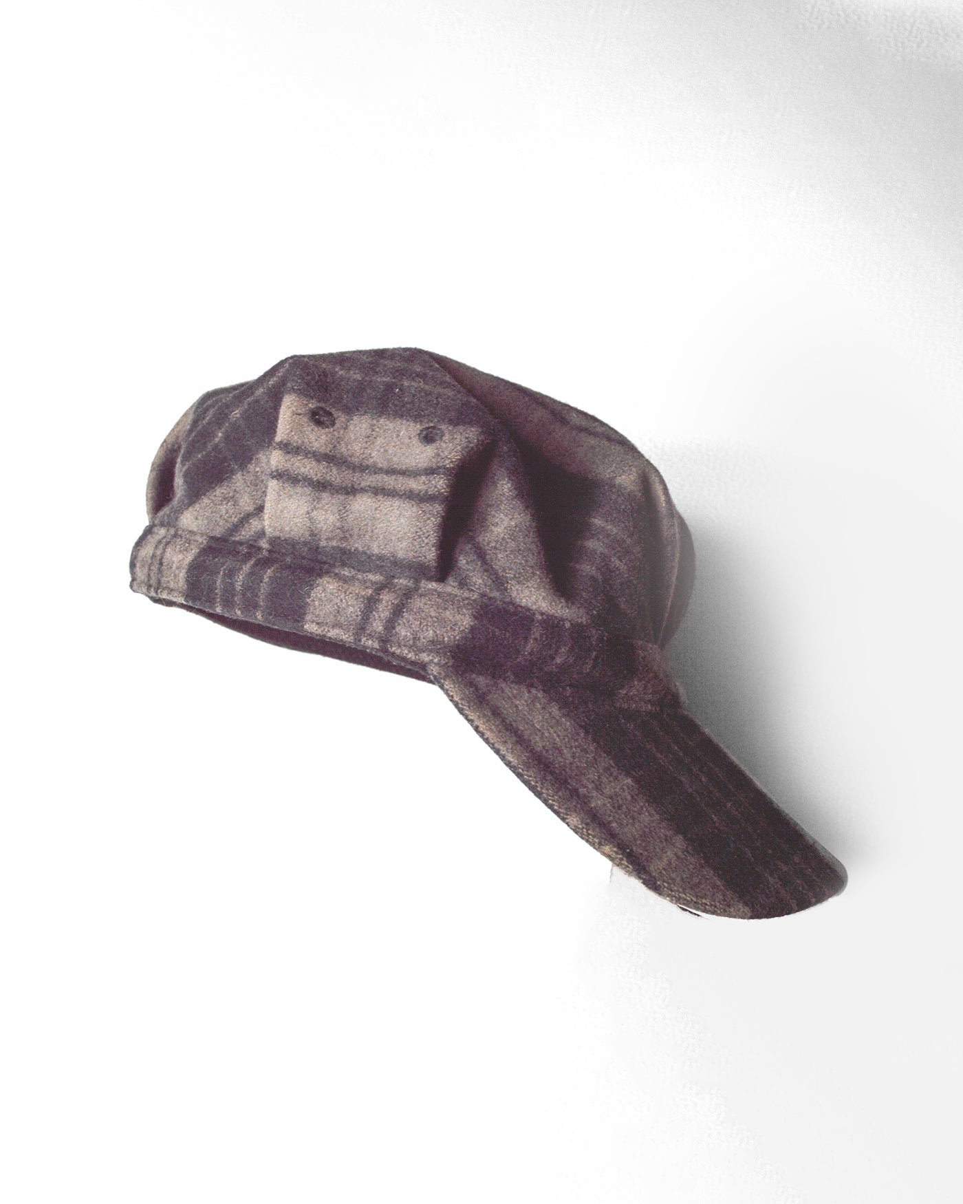 90s Grey Black Plaid / Check Tank / Military Style Cap / Hat (OS)