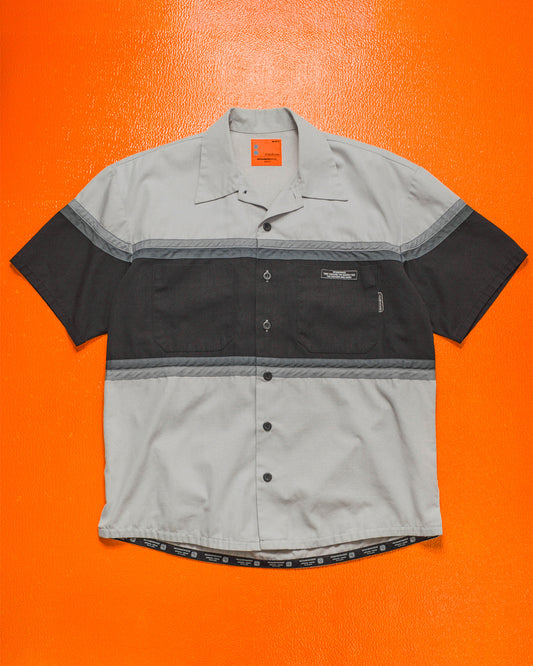 Early 2000s Greyscale Strip Panelled Boxy Shirt (M)