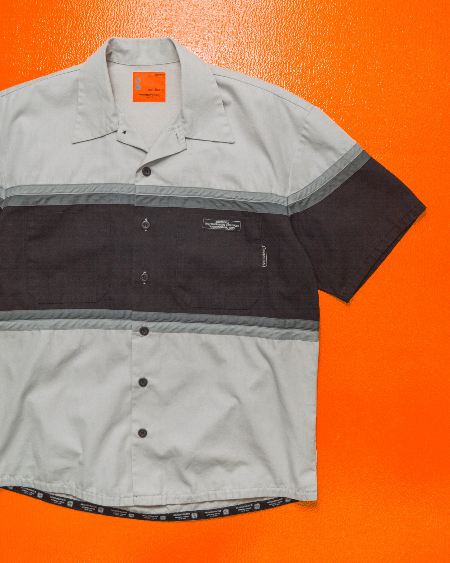 Early 2000s Greyscale Strip Panelled Boxy Shirt (M)