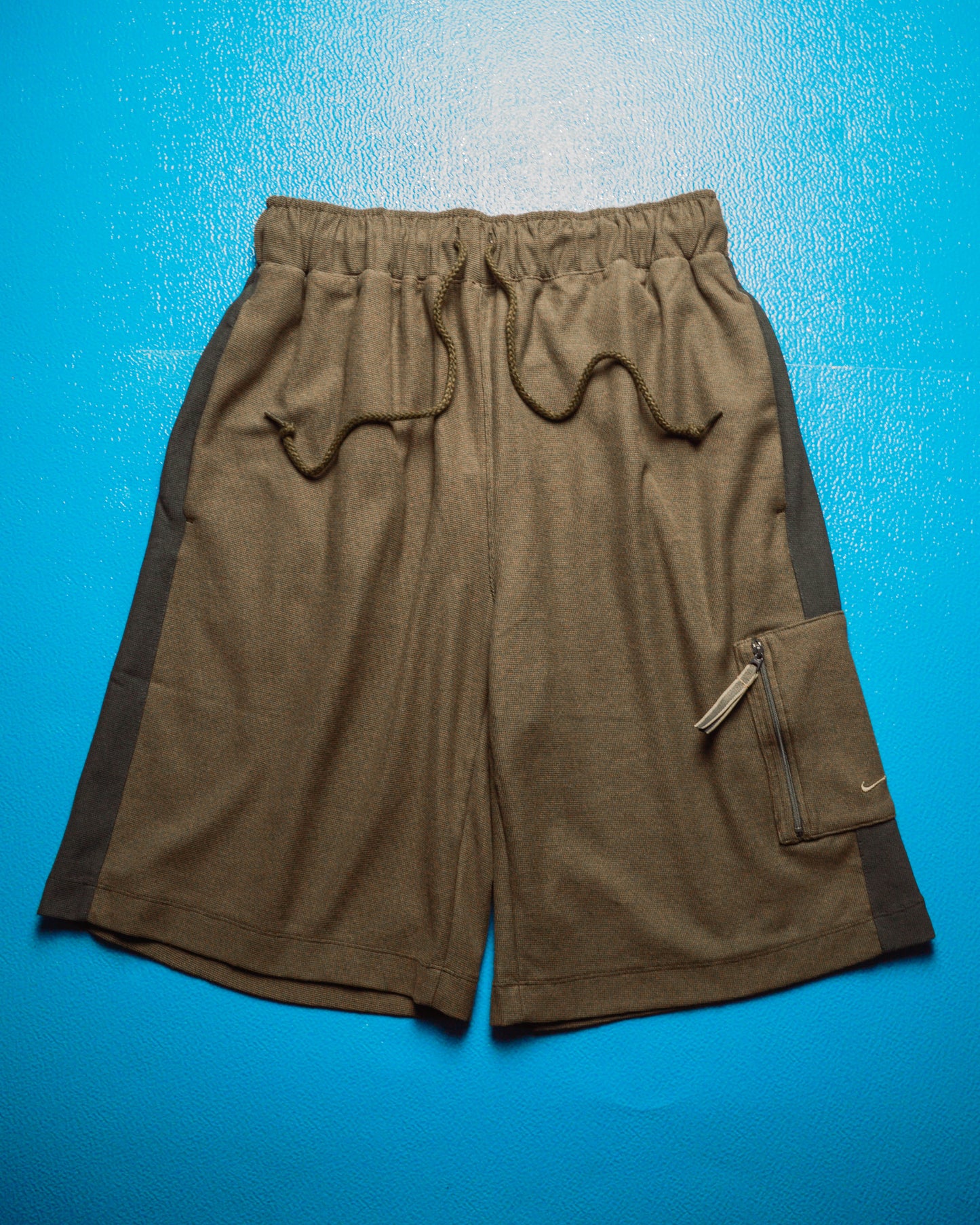 Spring 2000 Olive Brown Textured Side Striped Asymmetrical Pocket Shorts (30~34)