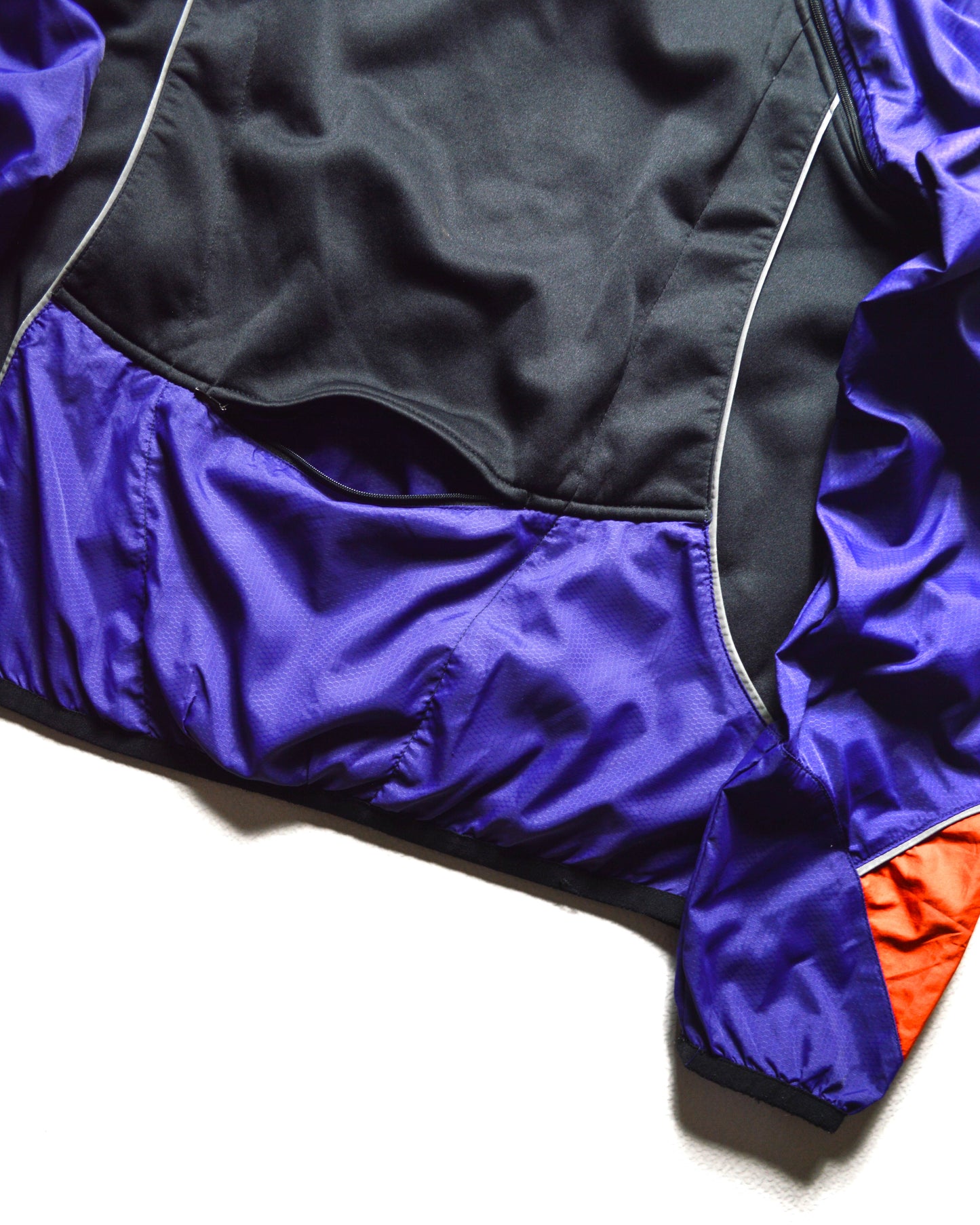 Fall 2001 Detachable Sleeve Black / Purple / Orange Asymmetrical Curved Zip Track Jacket (M)