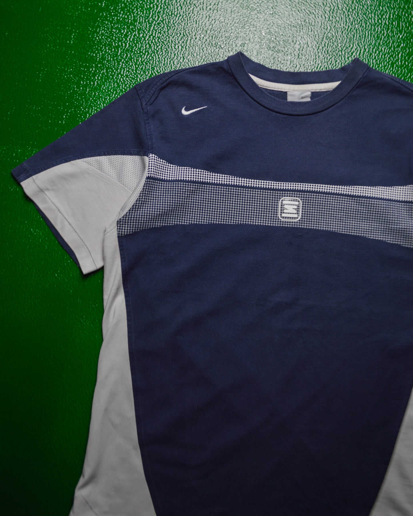 Shox Faux Impression Mesh Print Panelled Mesh T-shirt (~S~)