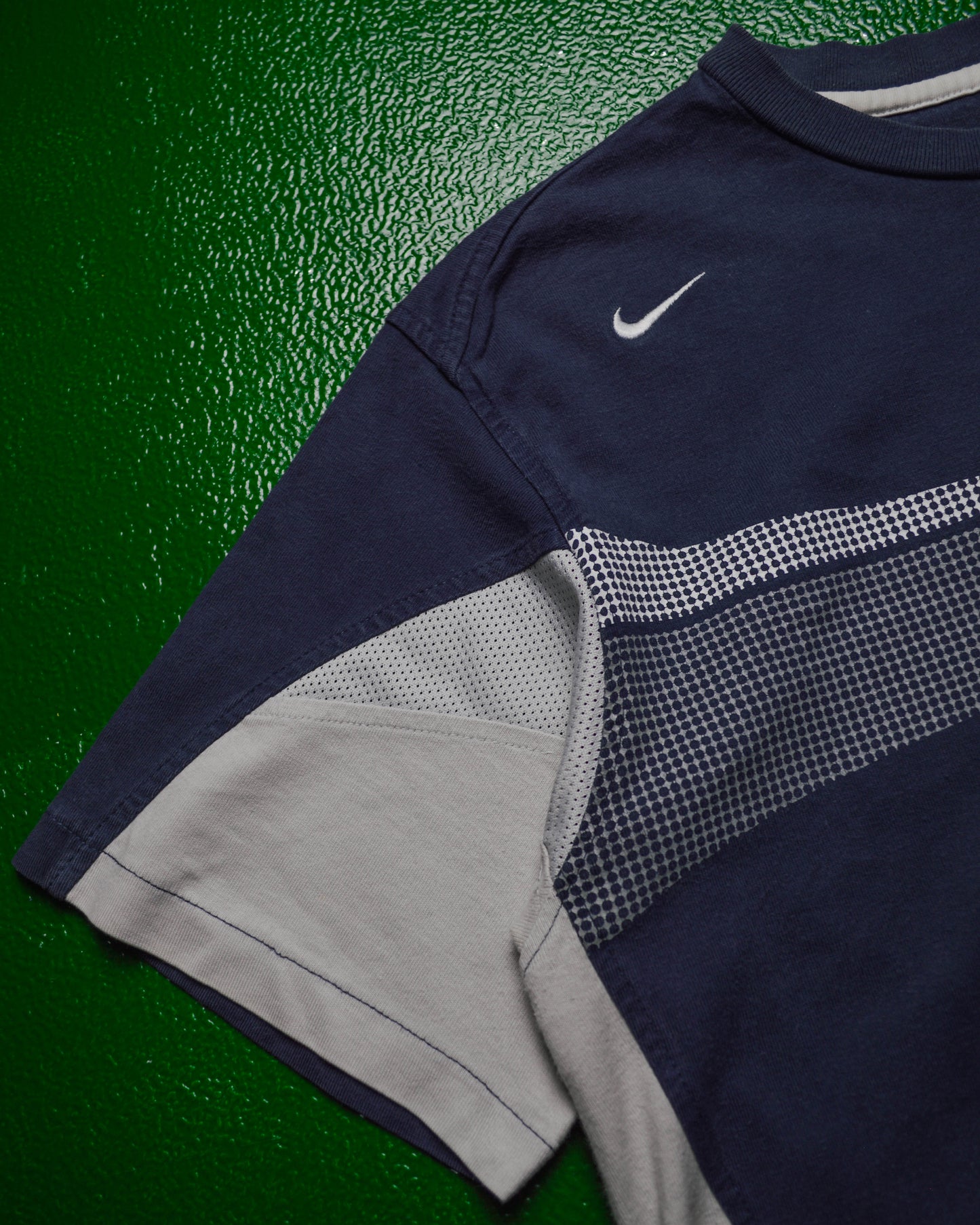 Shox Faux Impression Mesh Print Panelled Mesh T-shirt (~S~)