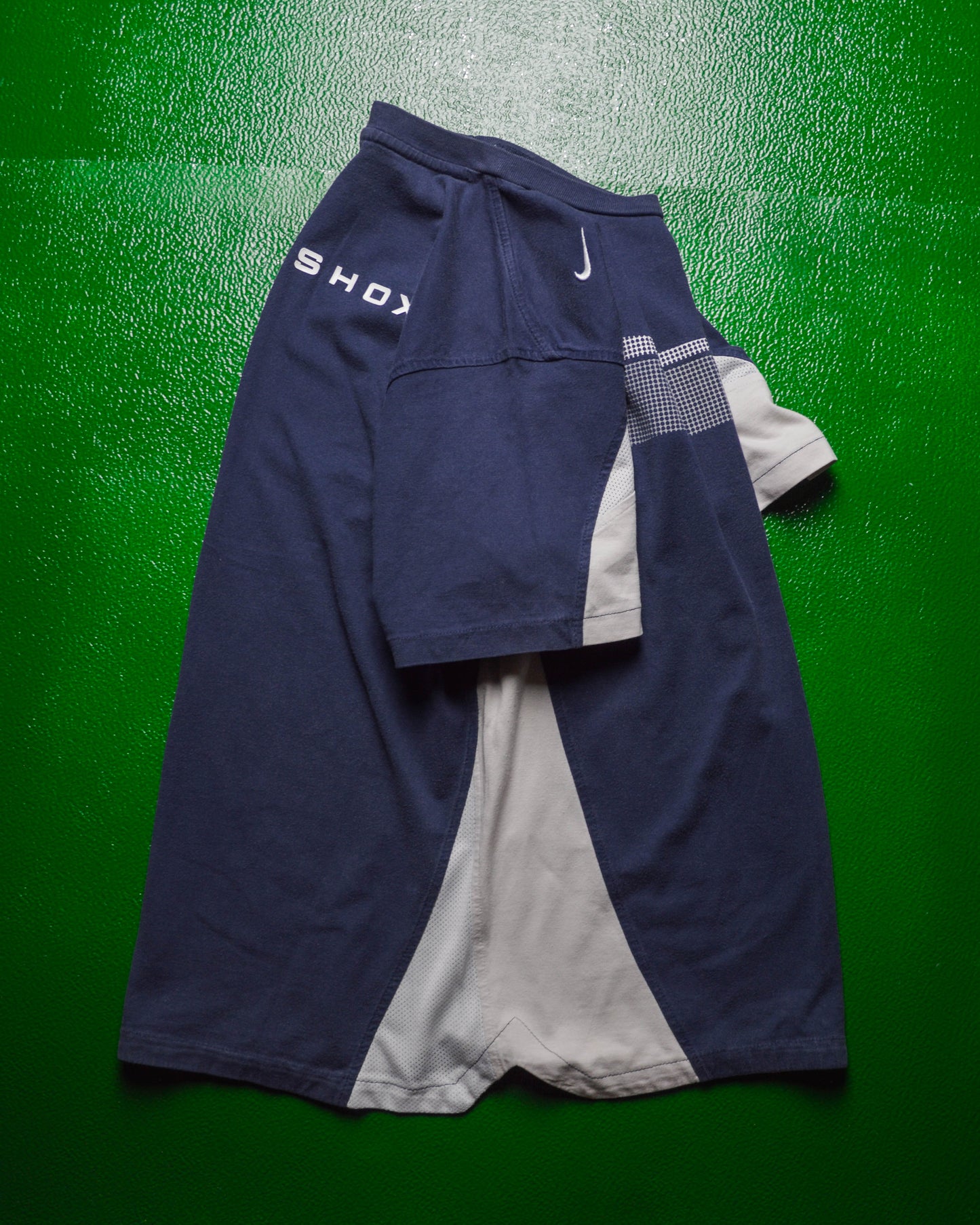 Shox Faux Impression Mesh Print Panelled Mesh T-shirt (~S~)