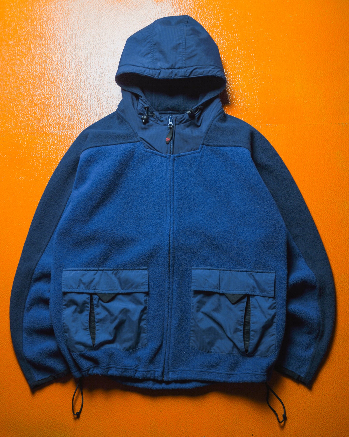 2000s Panelled Blue Navy Fleece Zip Up Hoody(~M~)