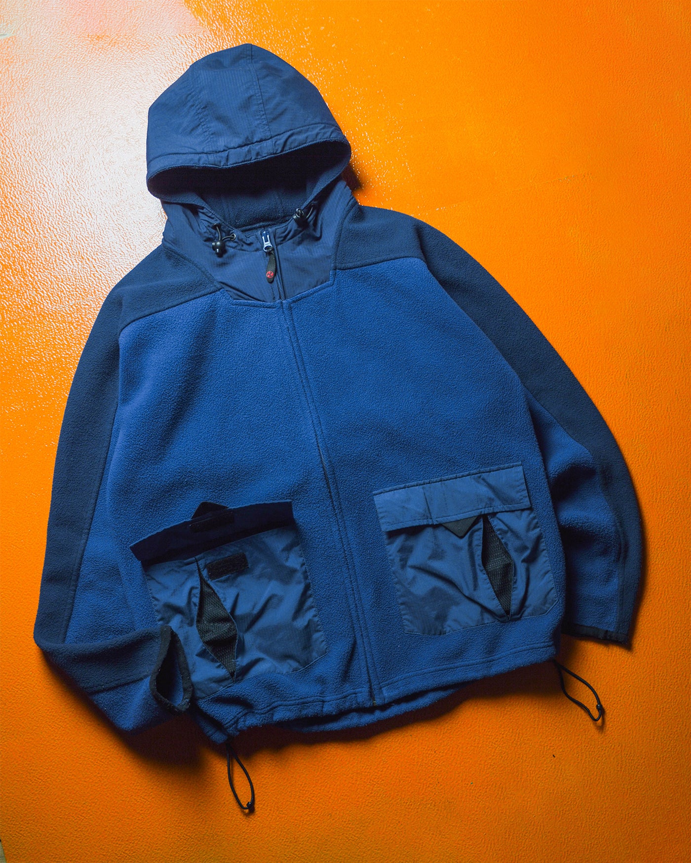 2000s Panelled Blue Navy Fleece Zip Up Hoody(~M~)