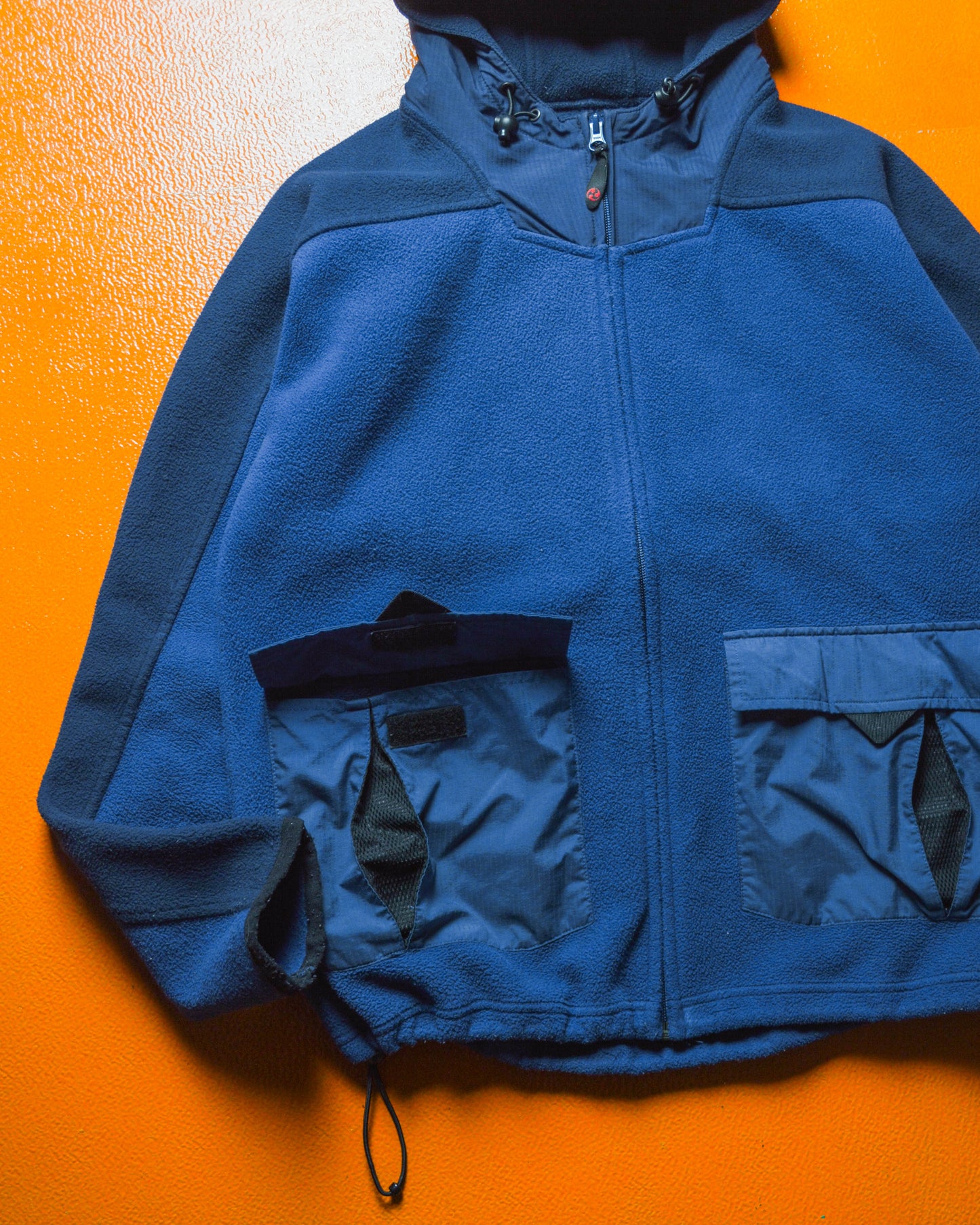 2000s Panelled Blue Navy Fleece Zip Up Hoody(~M~)