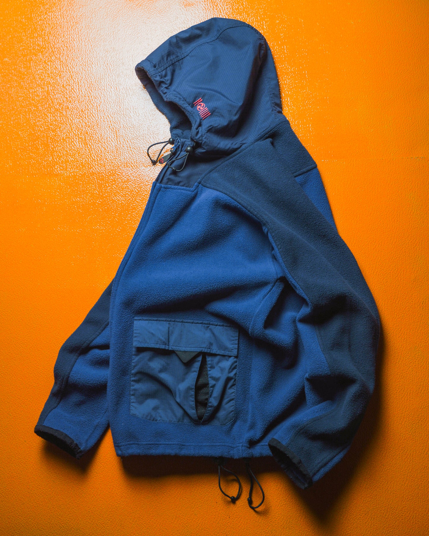 2000s Panelled Blue Navy Fleece Zip Up Hoody(~M~)